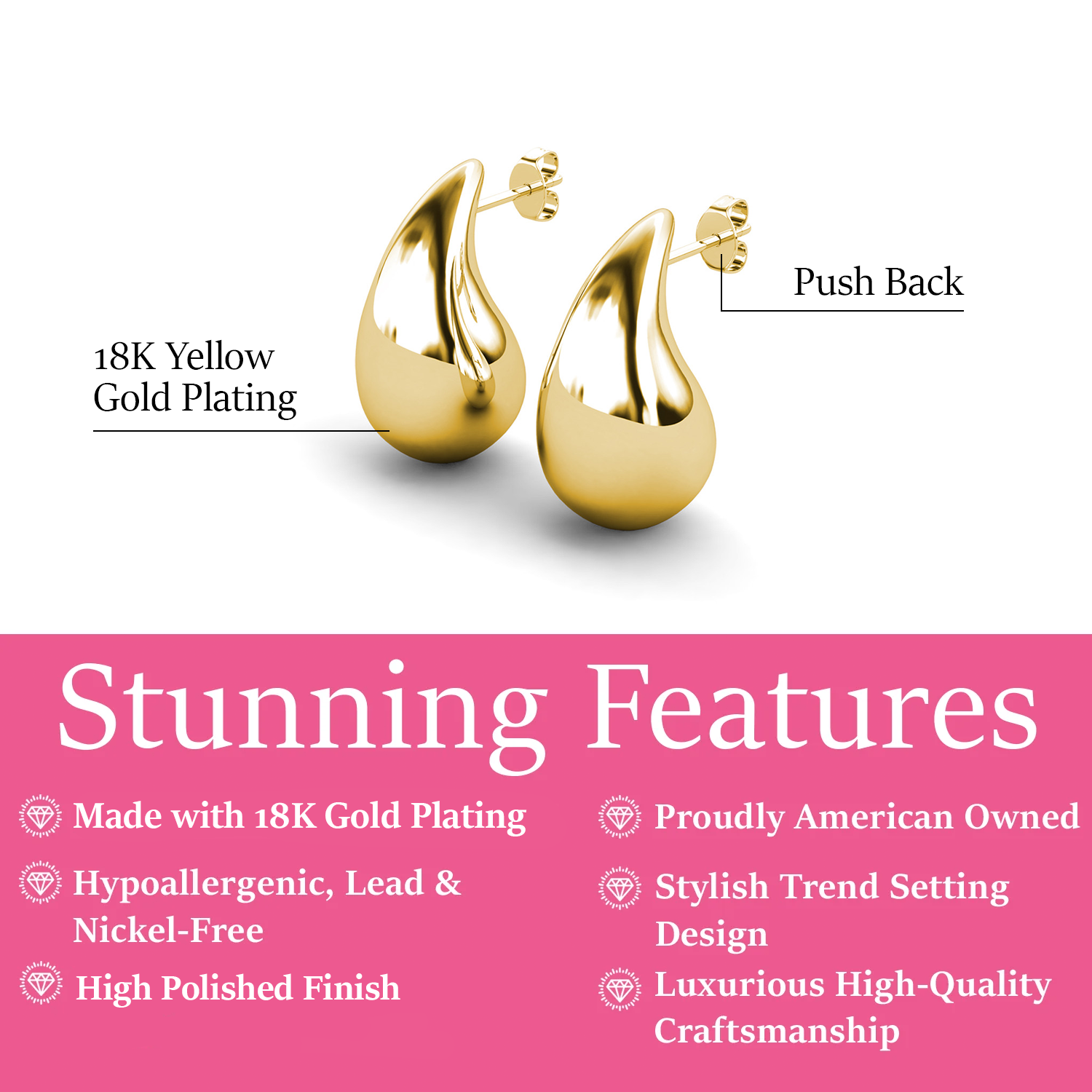 Olive 18k White Gold Plated Teardrop Stud Earrings