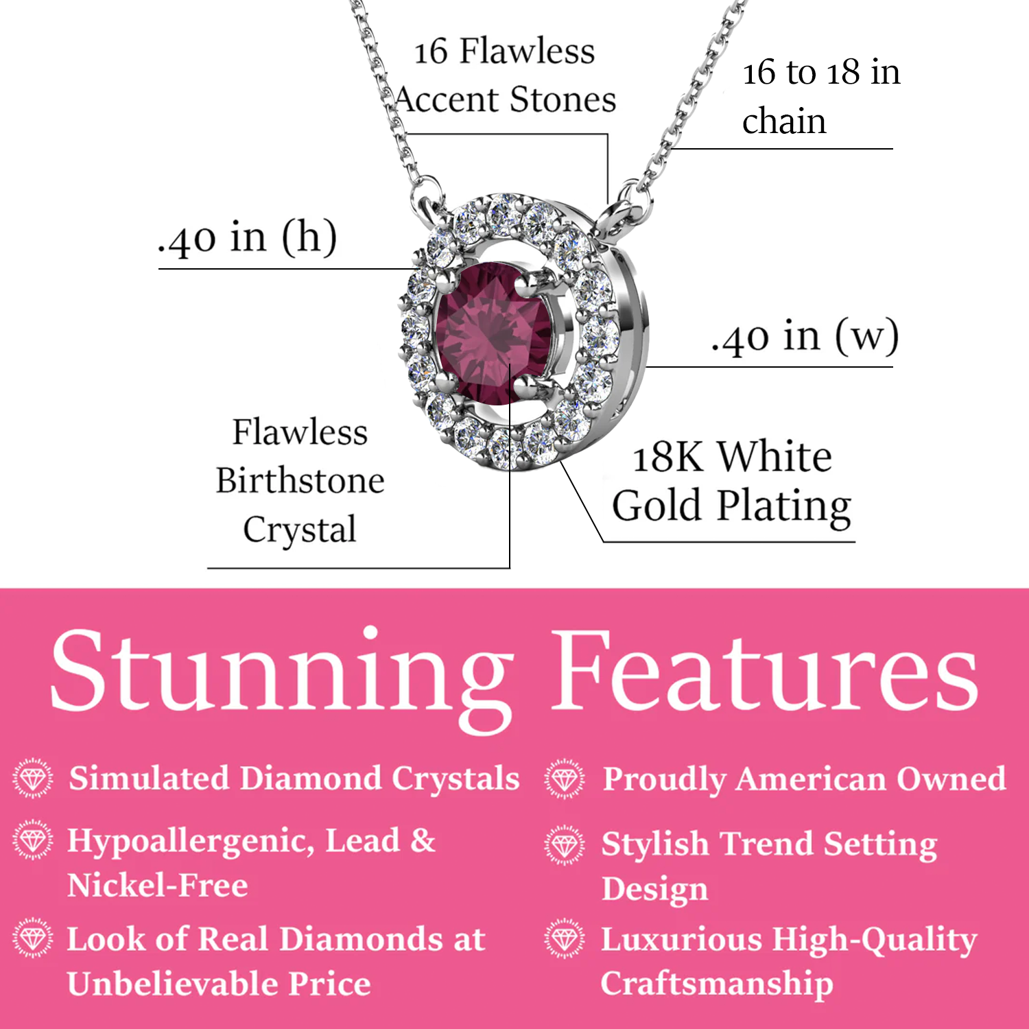 Royal 18k White Gold Plated February Birthstone Halo Necklace with Round Cut Amethyst Swarovski Crystals