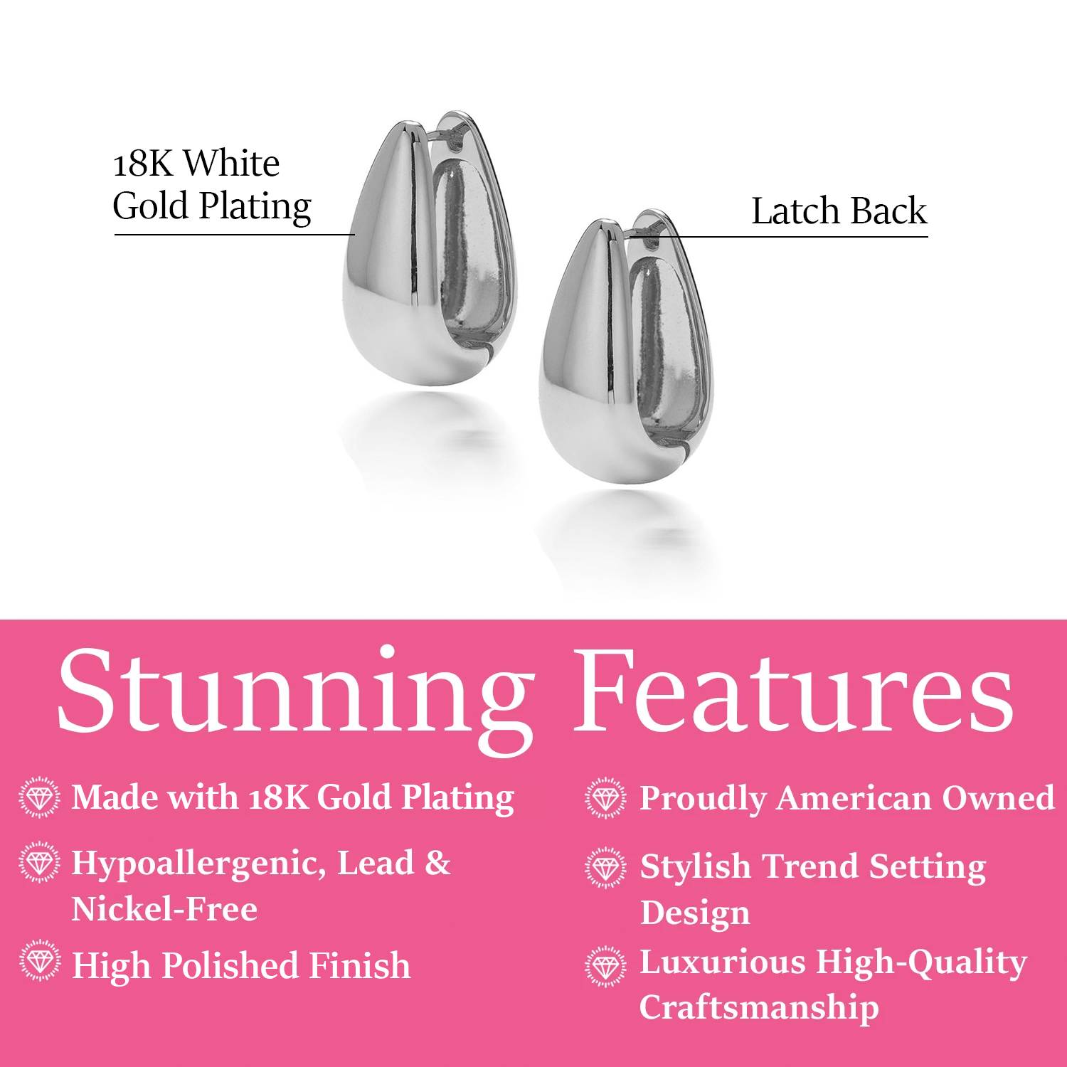 Salma 18k White Gold Plated U-Shaped Hoop Earrings