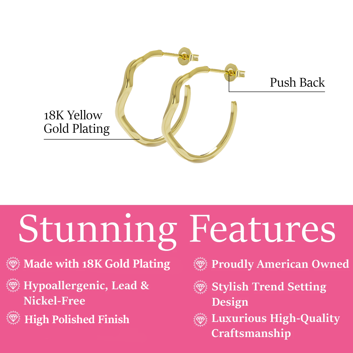 Serena 18k White Gold Plated Wavy Hoop Earrings