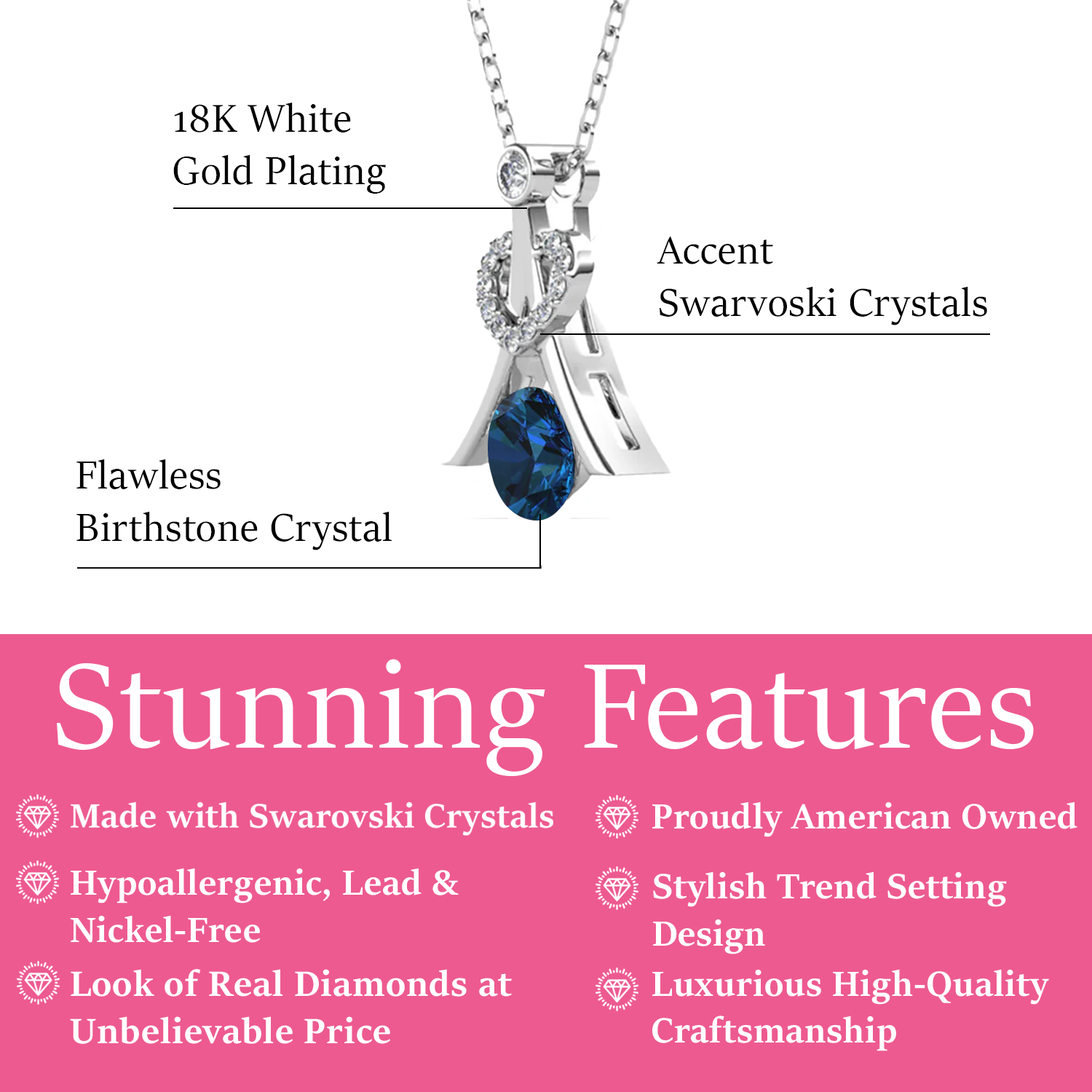 Serenity December Birthstone Blue Topaz Necklace, 18k White Gold Plated Silver Necklace with Round Cut Swarovski Crystals