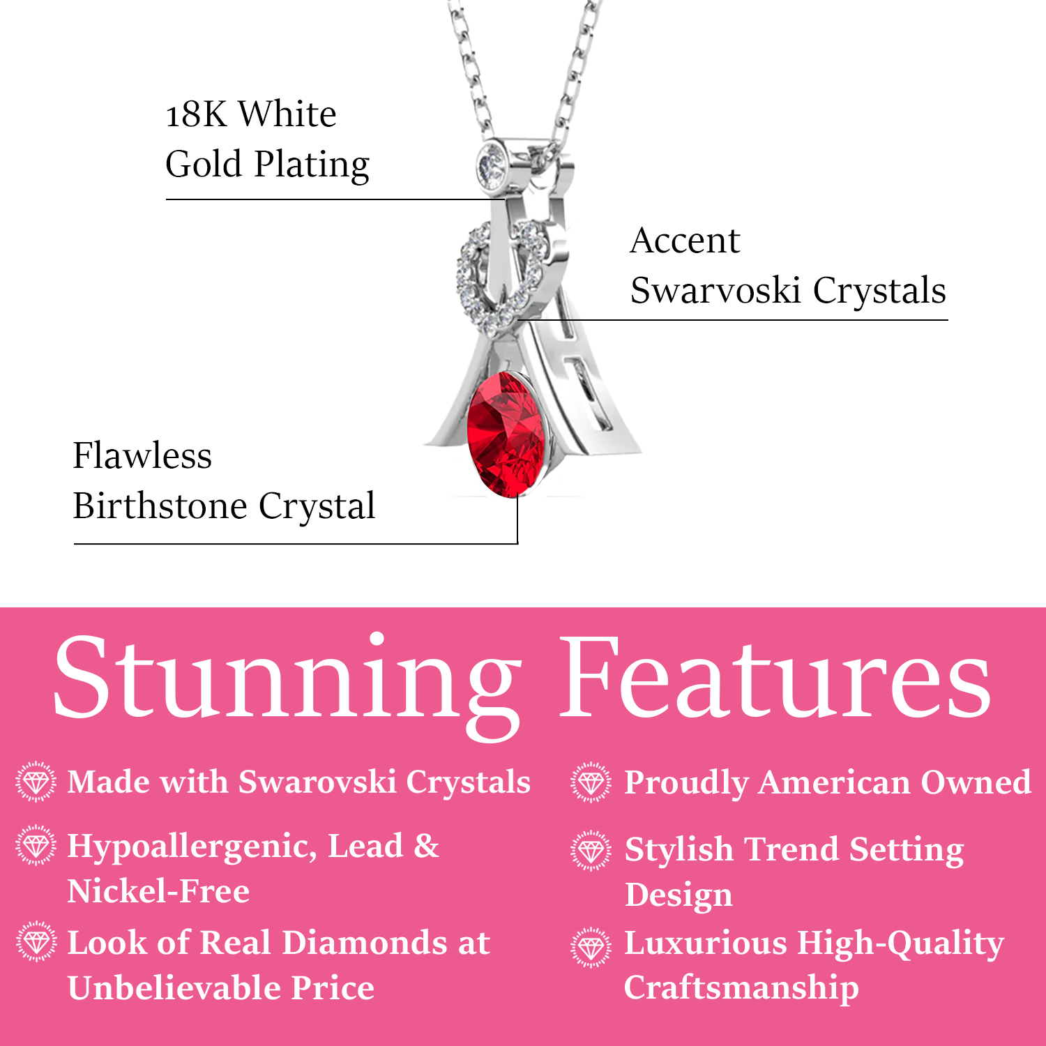 Serenity July Birthstone Ruby Necklace 18k White Gold Plated Silver Necklace with Round Cut Swarovski Crystals