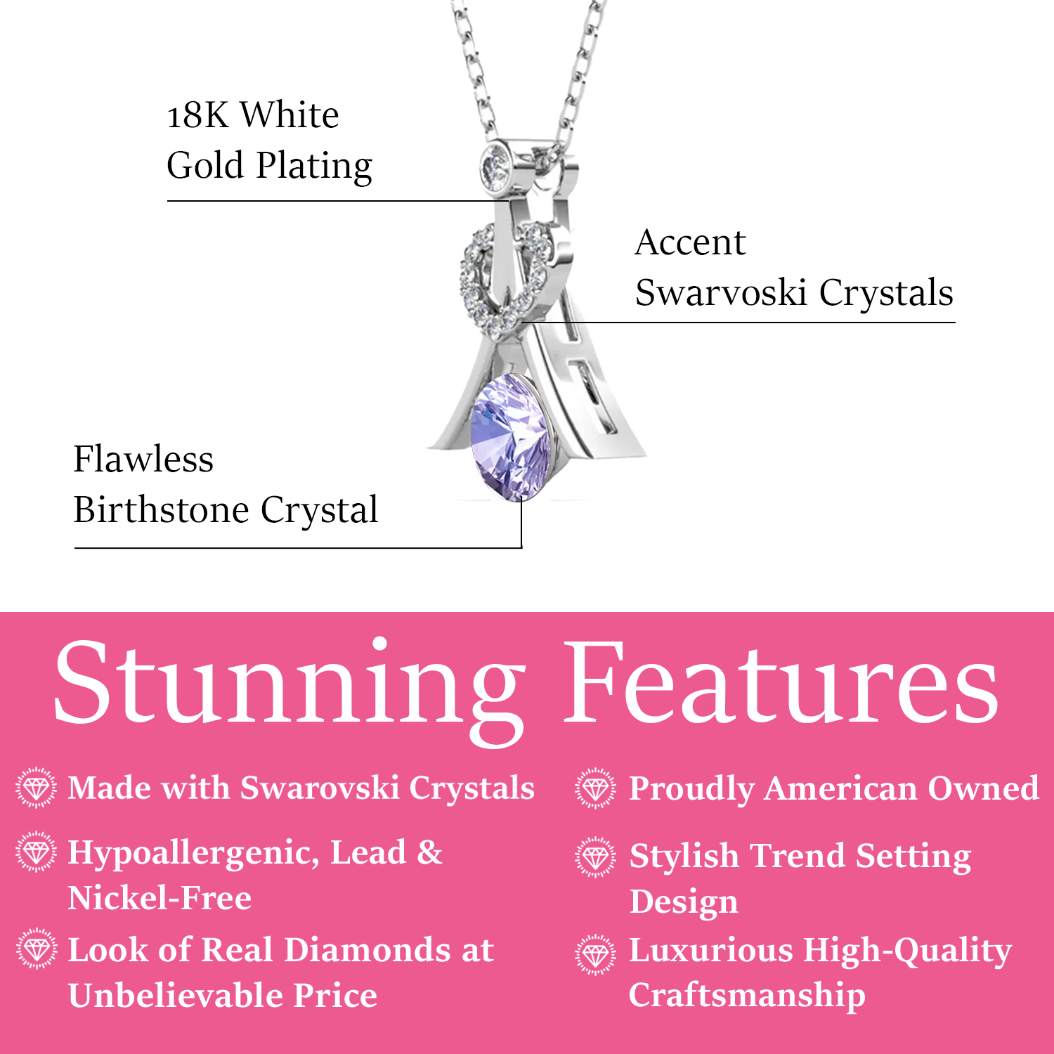 Serenity June Birthstone Alexandrite Necklace 18k White Gold Plated Silver Necklace with Round Cut Swarovski Crystals