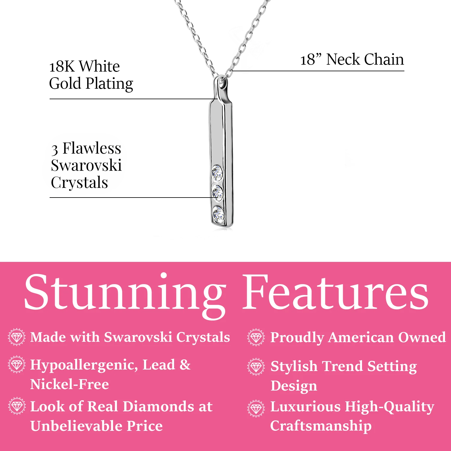 Tessa 18k White Gold Plated Bar Necklace with Swarovski Crystals