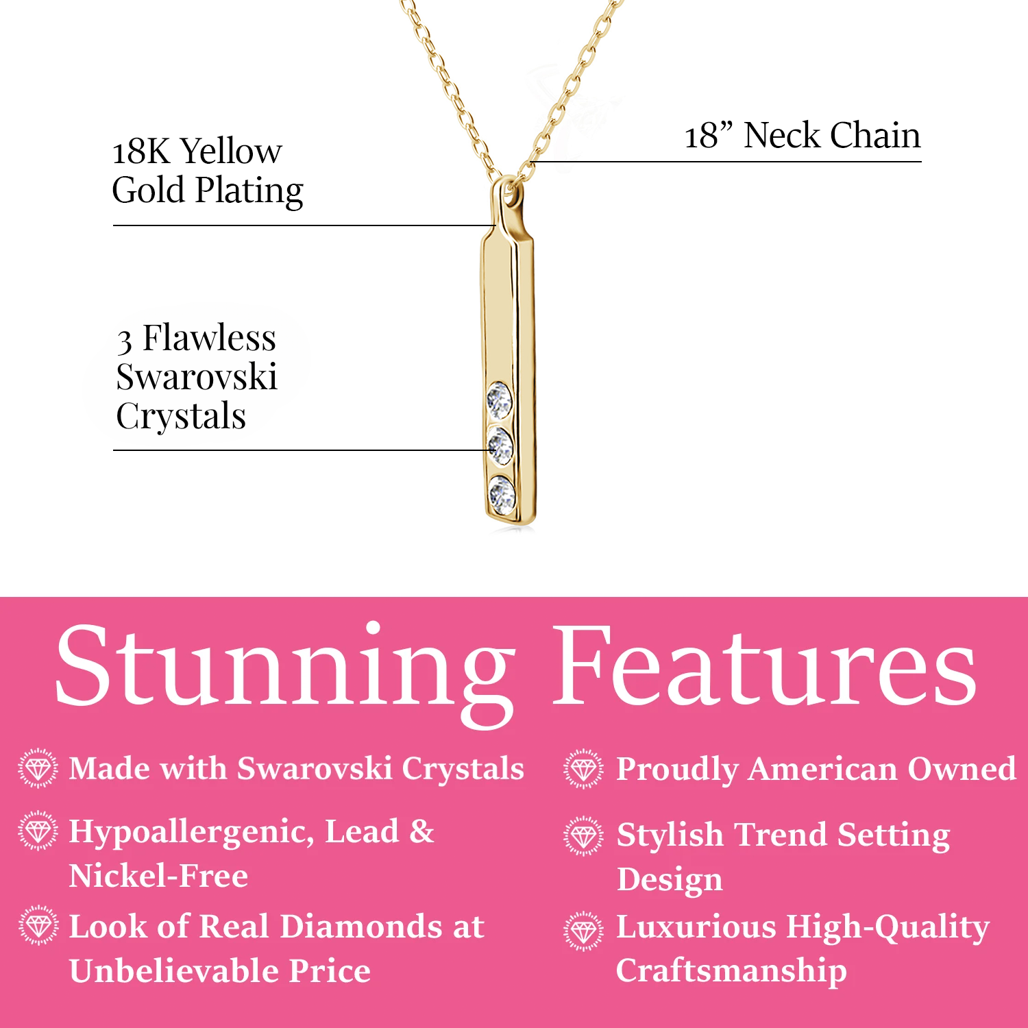 Tessa 18k White Gold Plated Bar Necklace with Swarovski Crystals