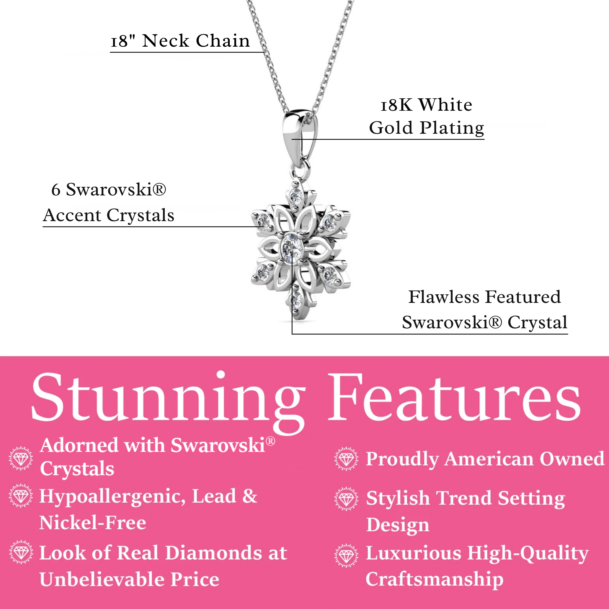 Sunny 18k White Gold Plated Crystal Necklace with Swarovski Crystals
