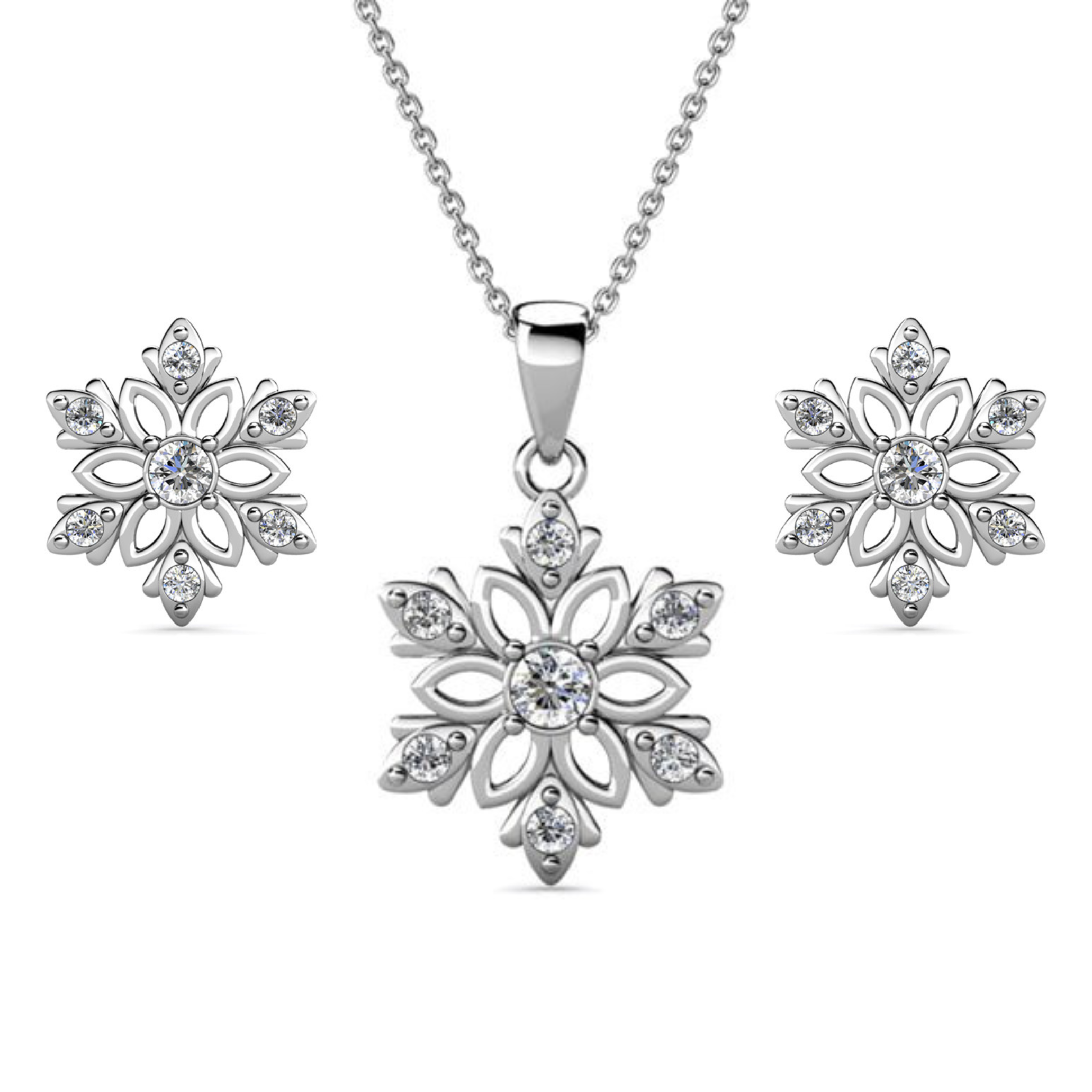 Sunny 18k White Gold Plated Necklace and Stud Earrings Jewelry Set with Swarovski Crystals