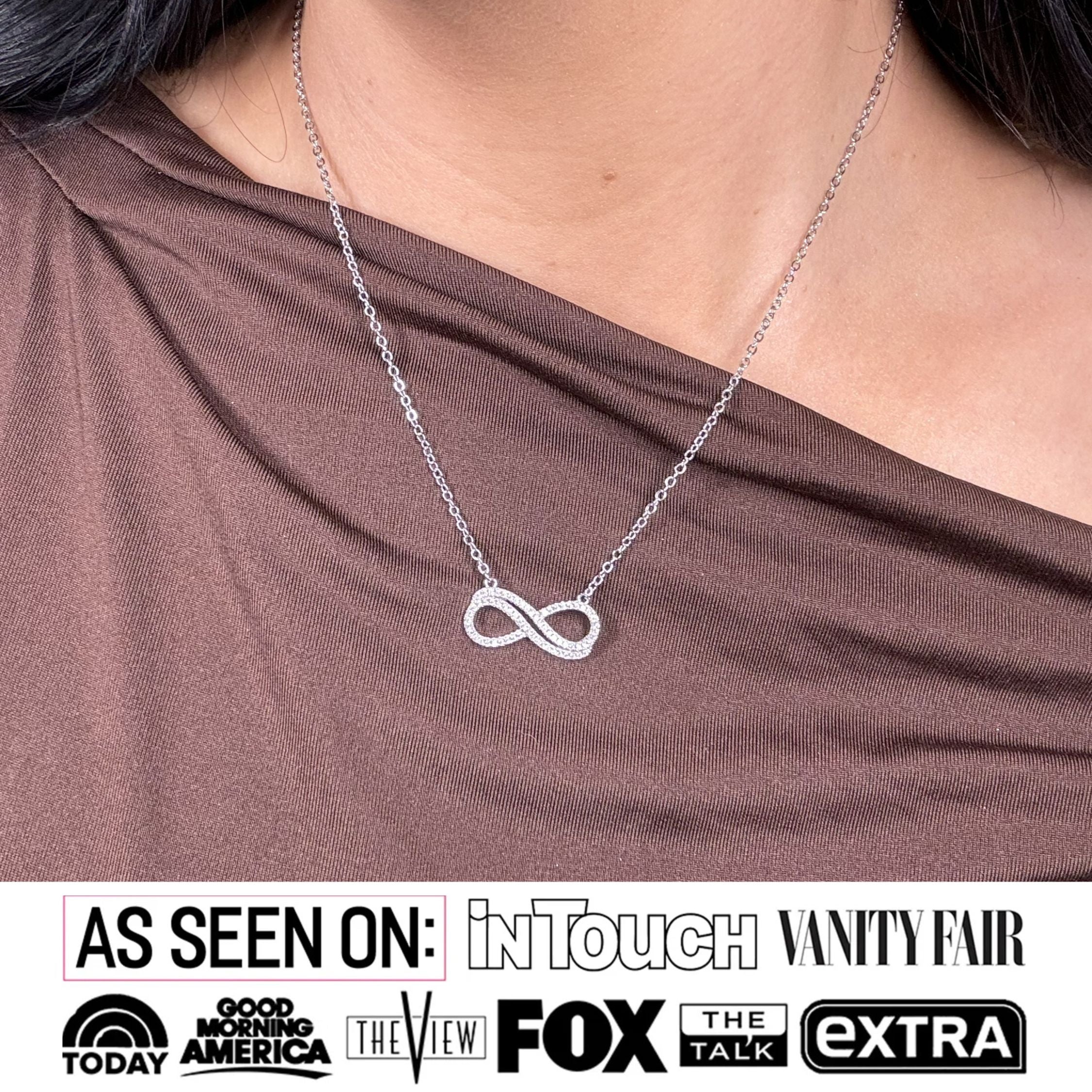 Tansy 18k White Gold Plated Infinity Pendant Necklace with Simulated Diamond Crystals - FAB FAV