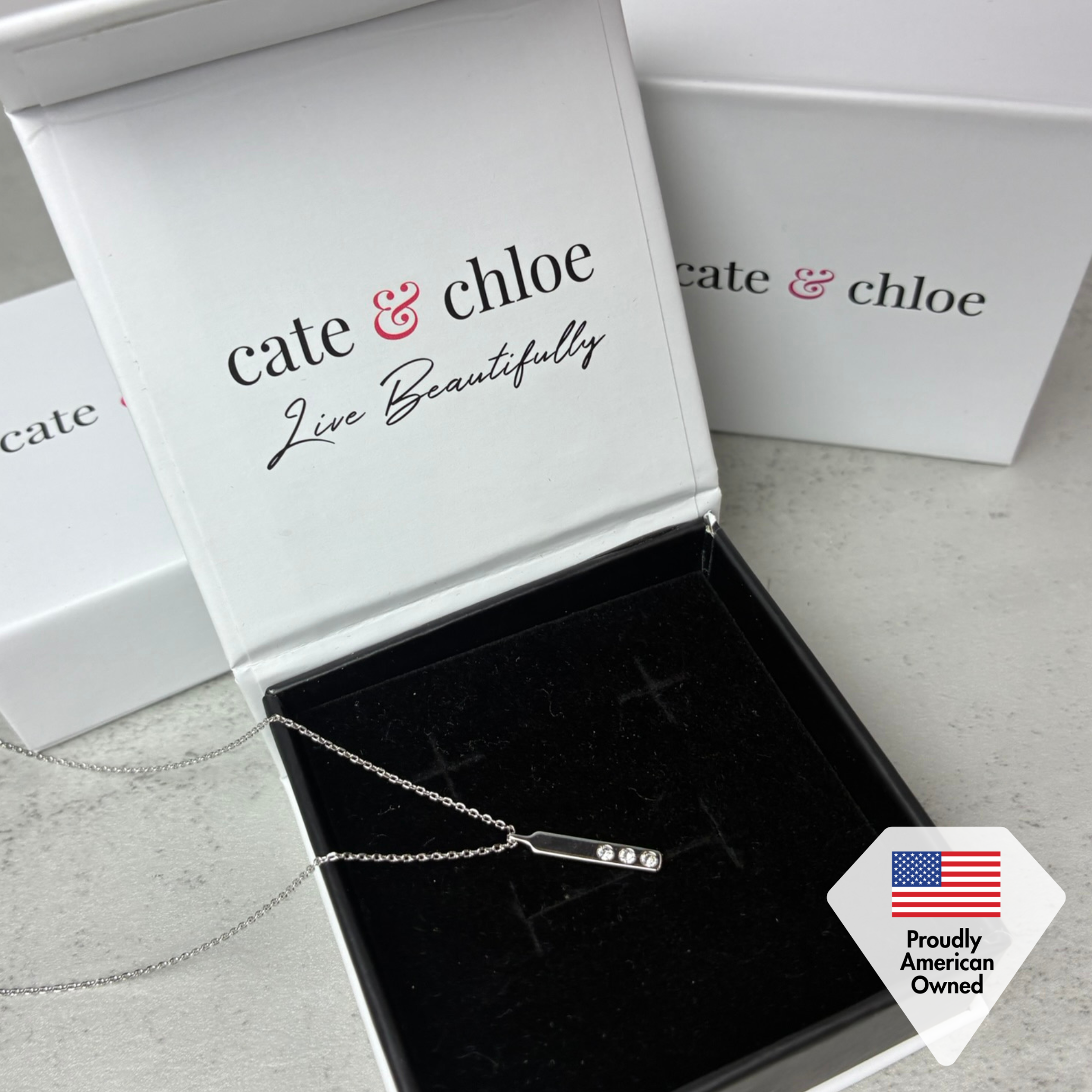 Tessa 18k White Gold Plated Bar Necklace with Swarovski Crystals