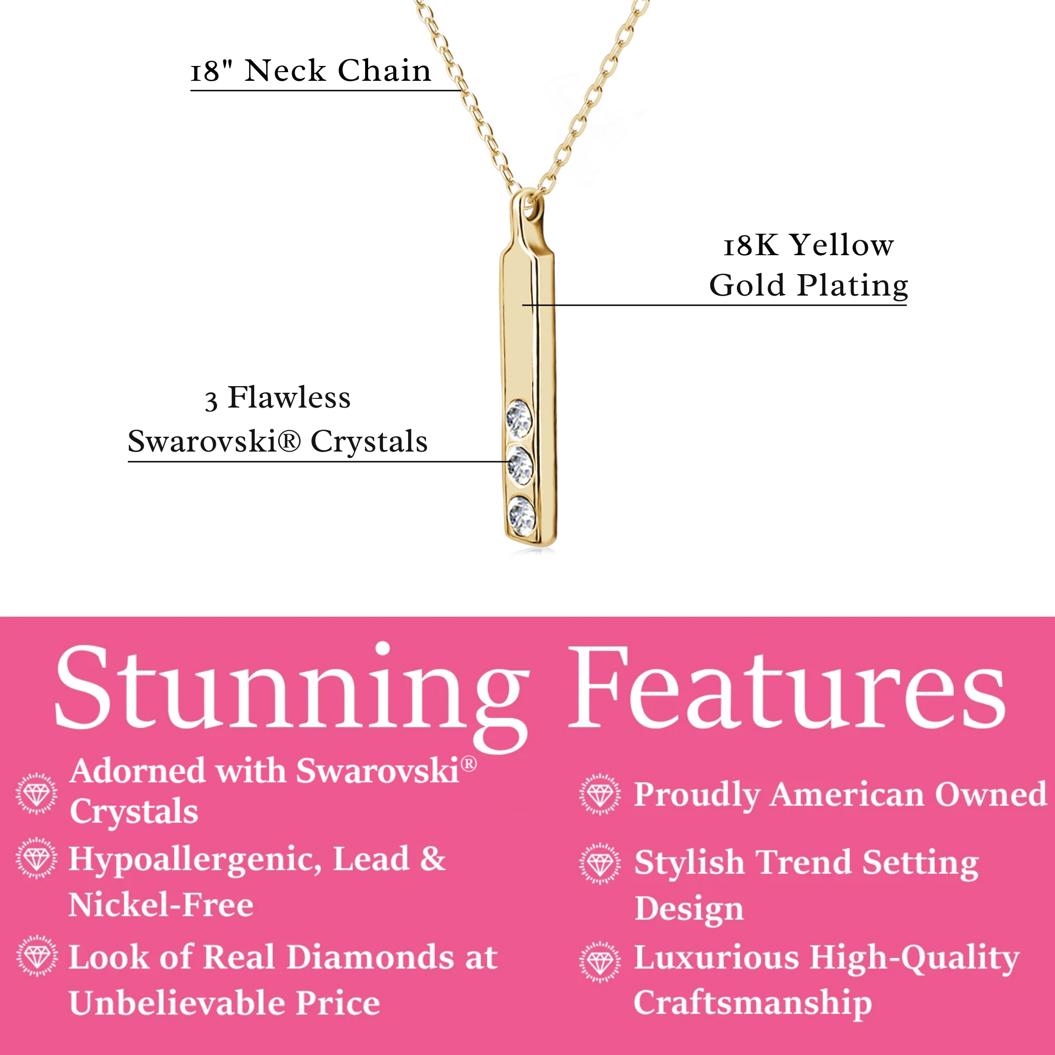 Tessa 18k White Gold Plated Bar Necklace with Swarovski Crystals