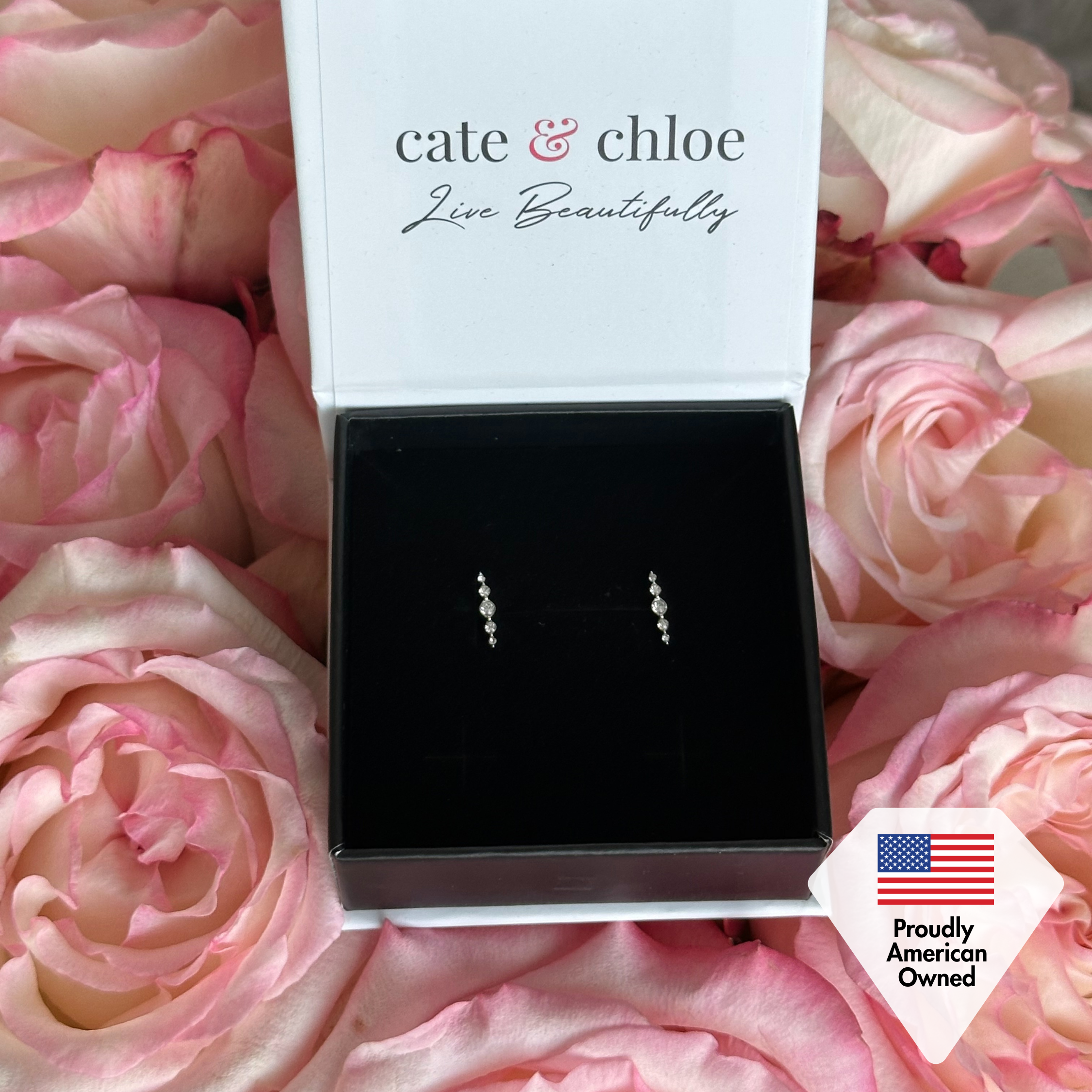 Theadora 18k White Gold Plated Linear Drop Earrings with Swarovski Crystals