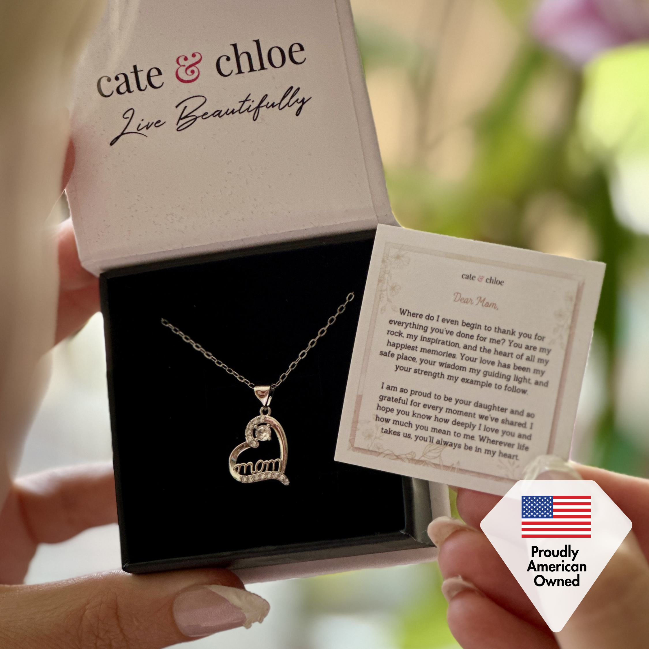 Thelma 18k White Gold Plated Necklace with Swarovski Crystals & Heartfelt Message for Mom