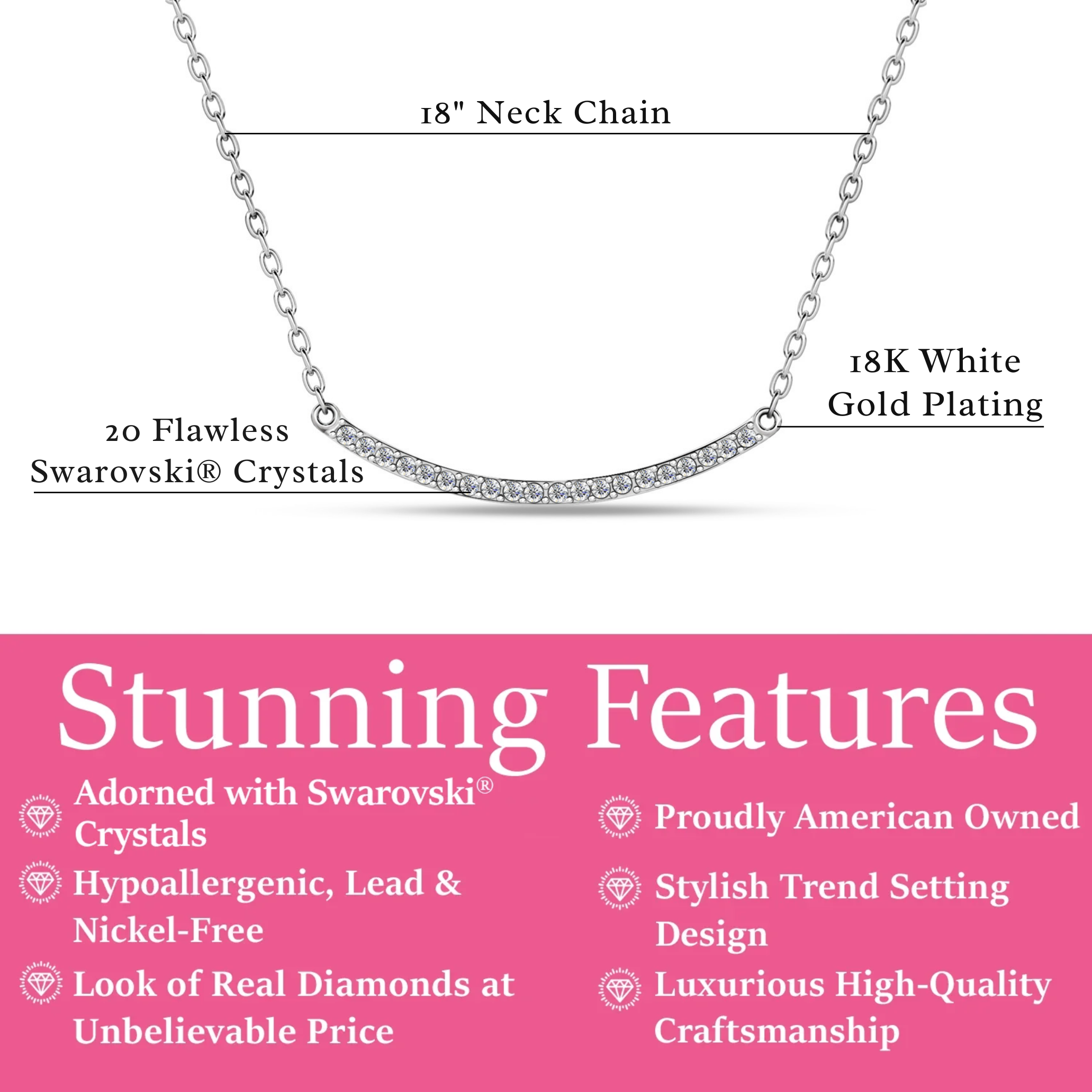 Tiana 18k White Gold Plated Linear Pendant Necklace with Swarovski Crystals