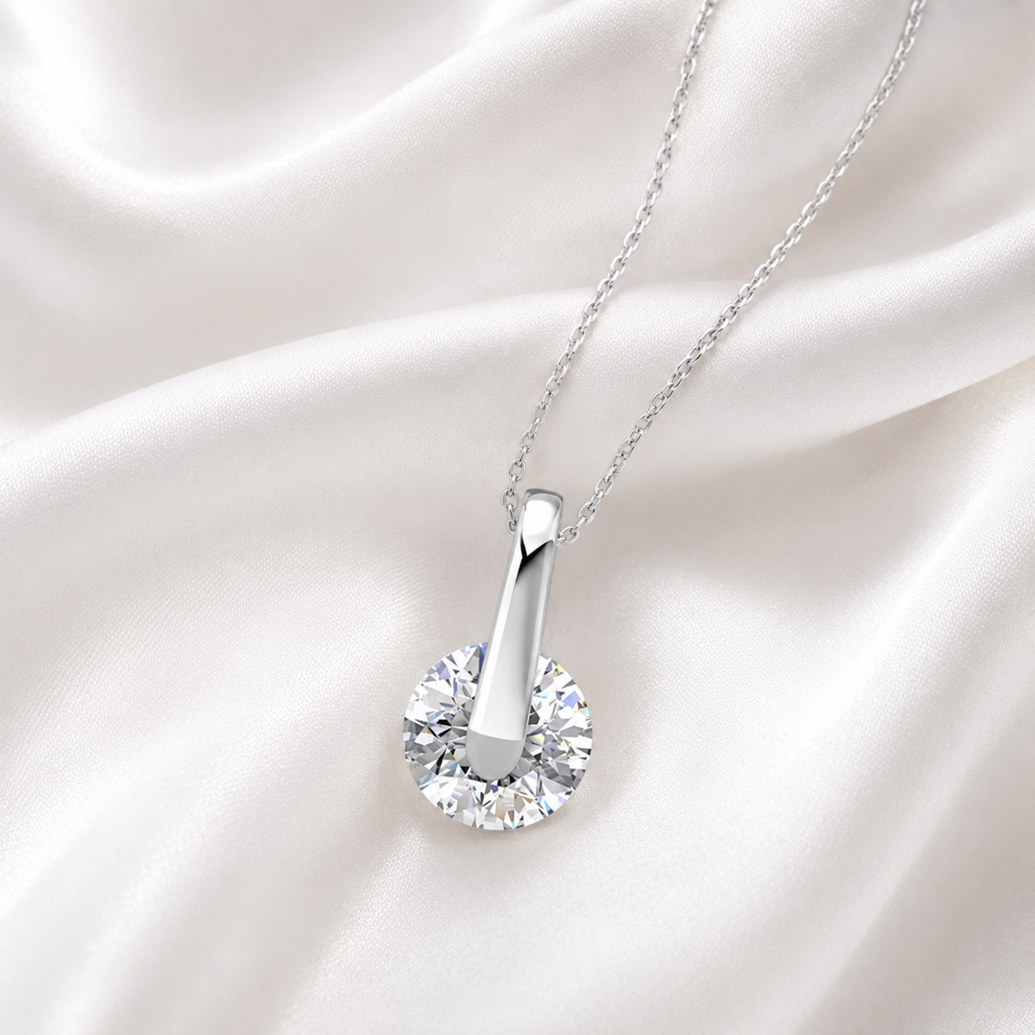 Tina 18k White Gold Plated Necklace with Solitaire Swarovski Crystal - FAB FAV