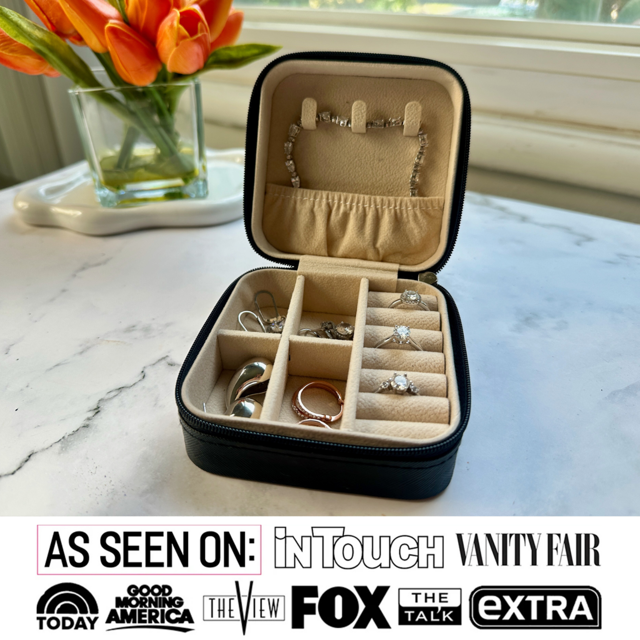 Jewelry Travel Case, Black Mini Jewelry Box Organizer for Women - Fab Fav Deal