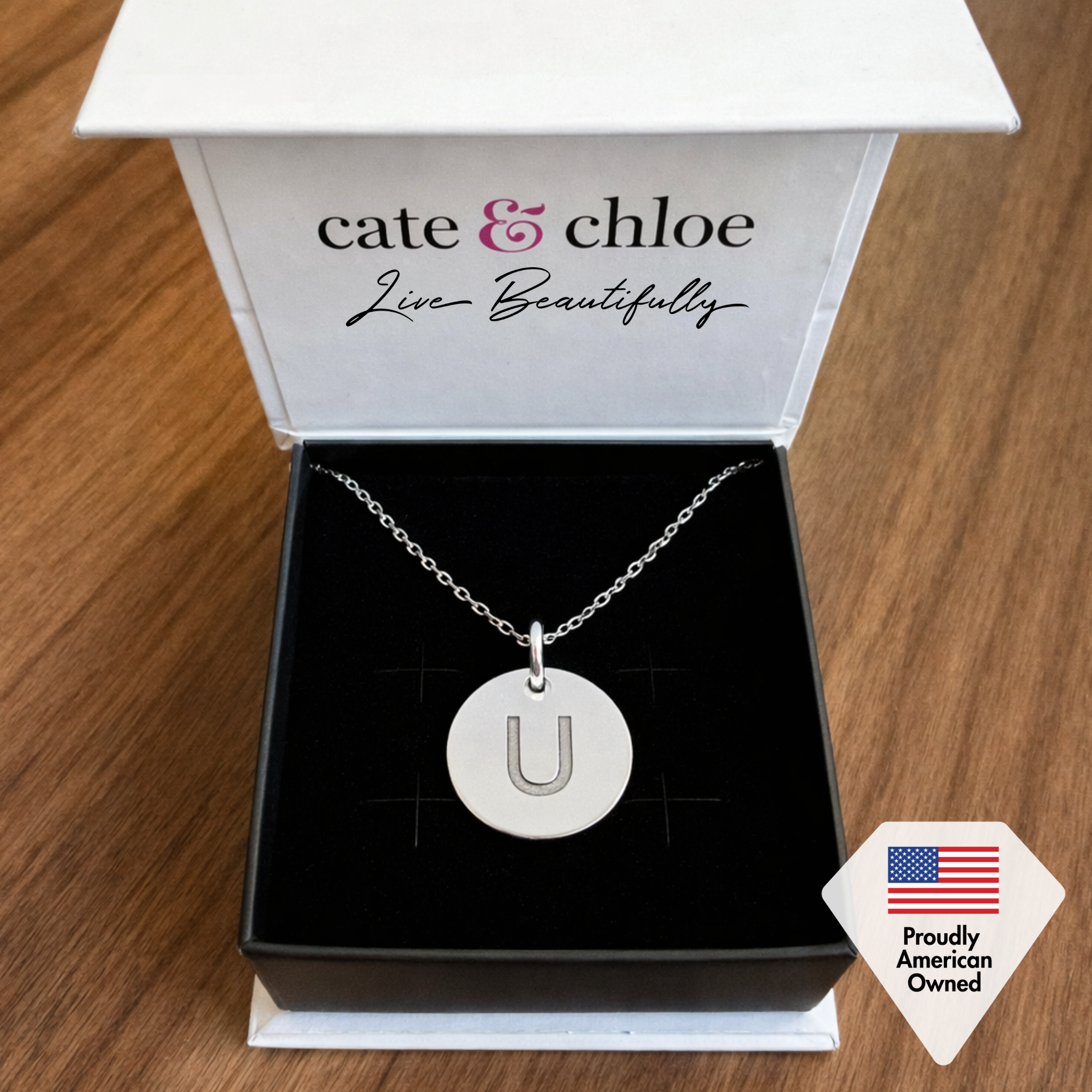 Summer Collection 18k White Gold Plated Engraved Initial Letter Pendant Necklace