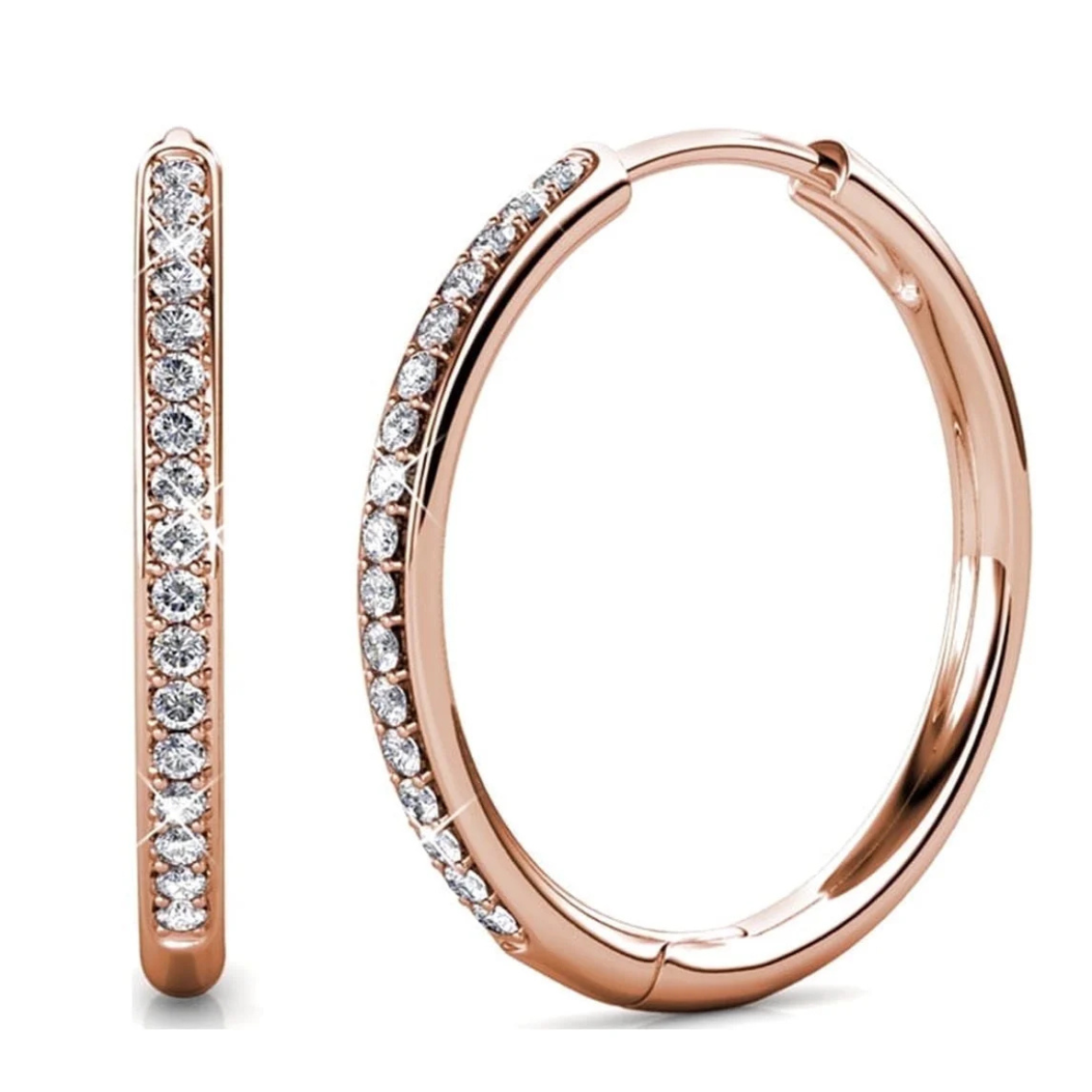 Bianca 18k White Gold Plated 25mm Silver Hoop Earrings with Swarovski Crystals