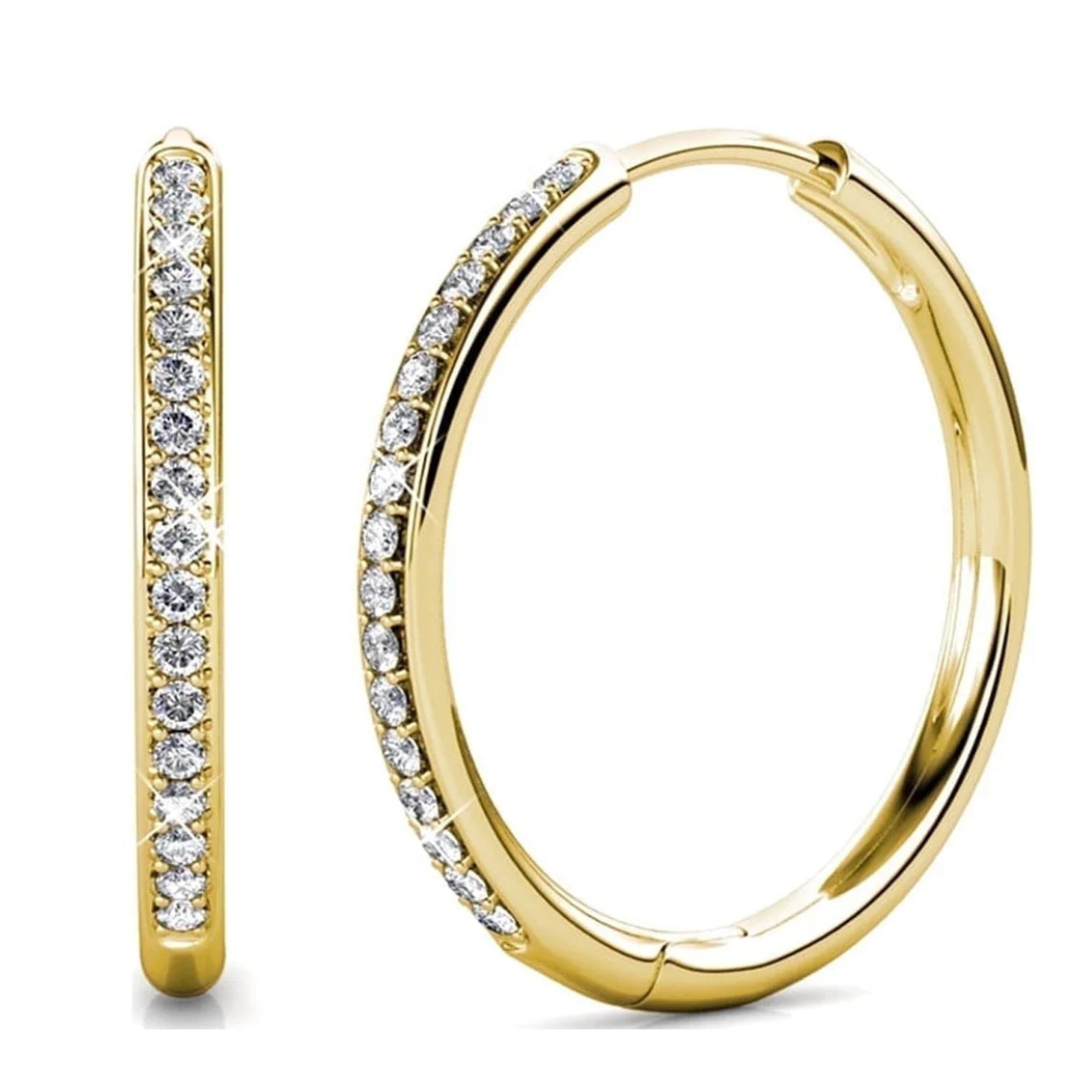 Bianca 18k White Gold Plated 25mm Silver Hoop Earrings with Swarovski Crystals