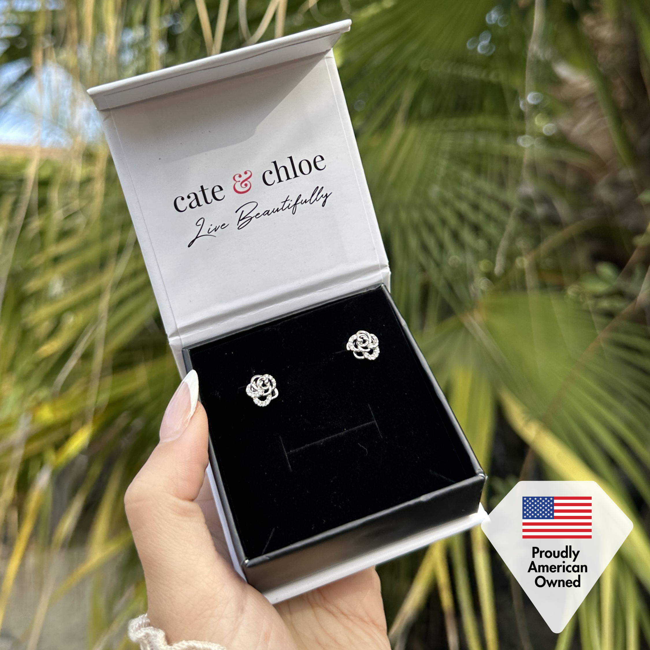 Briella 18k White Gold Plated Silver Flower Stud Earrings with Swarovski Crystals