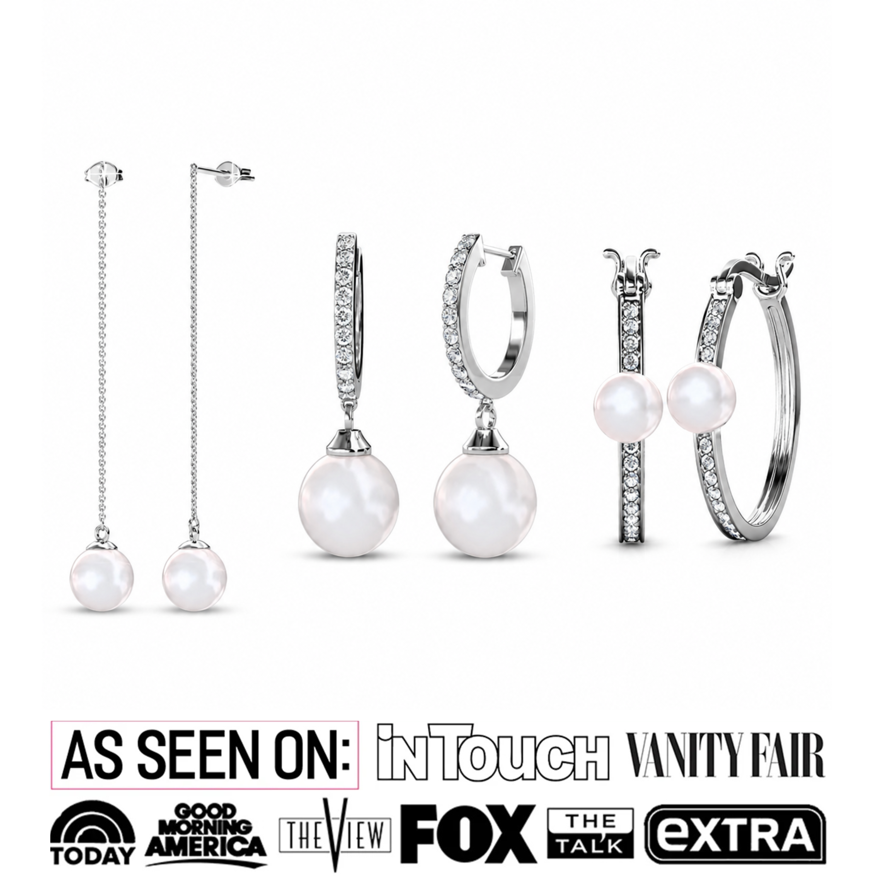Nyla, Daphne, Aspen 18k White Gold Plated Earrings for Women (3 Pair Set)