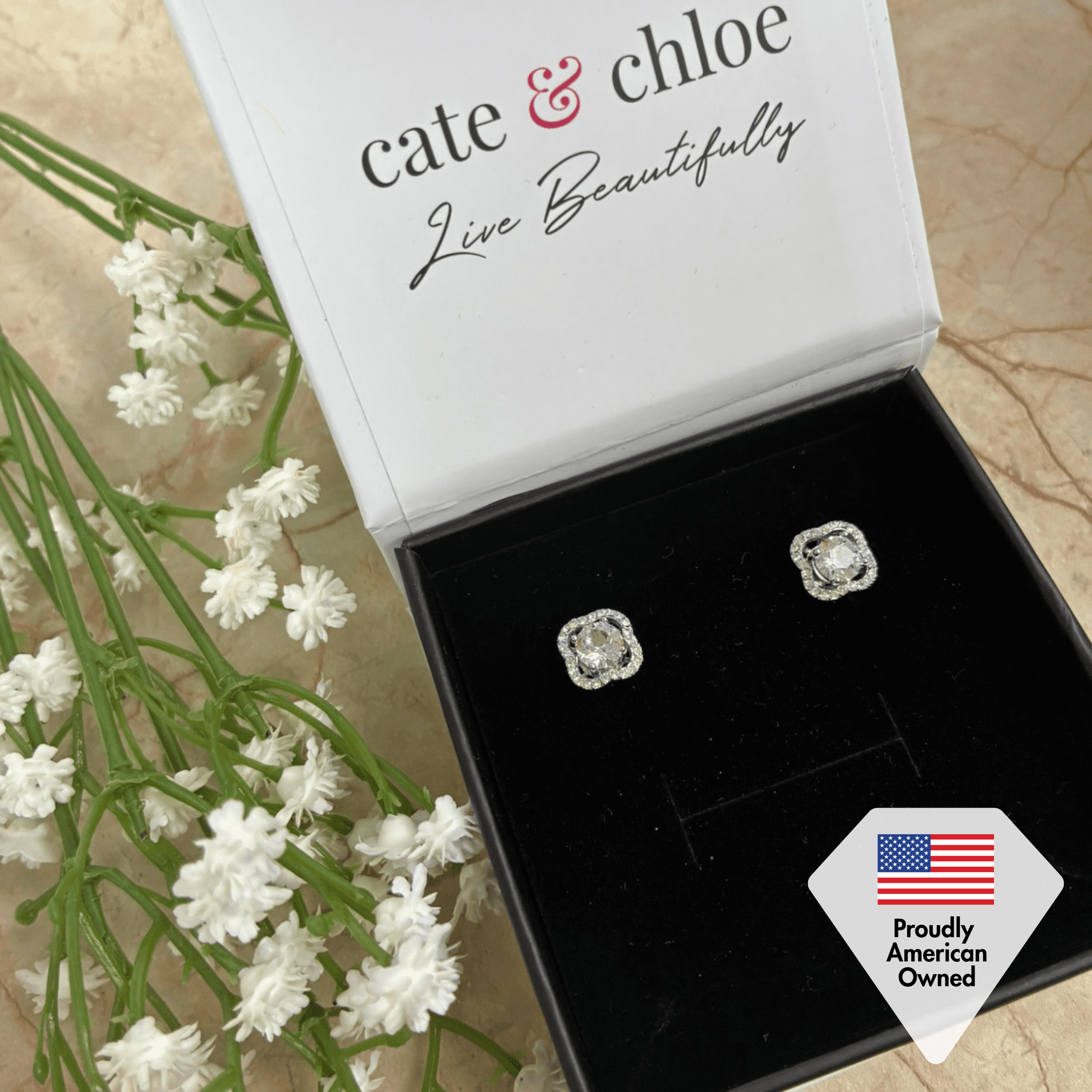 Haddie 18k White Gold Plated 2-in-1 Halo Stud Earrings with Swarovski Crystals