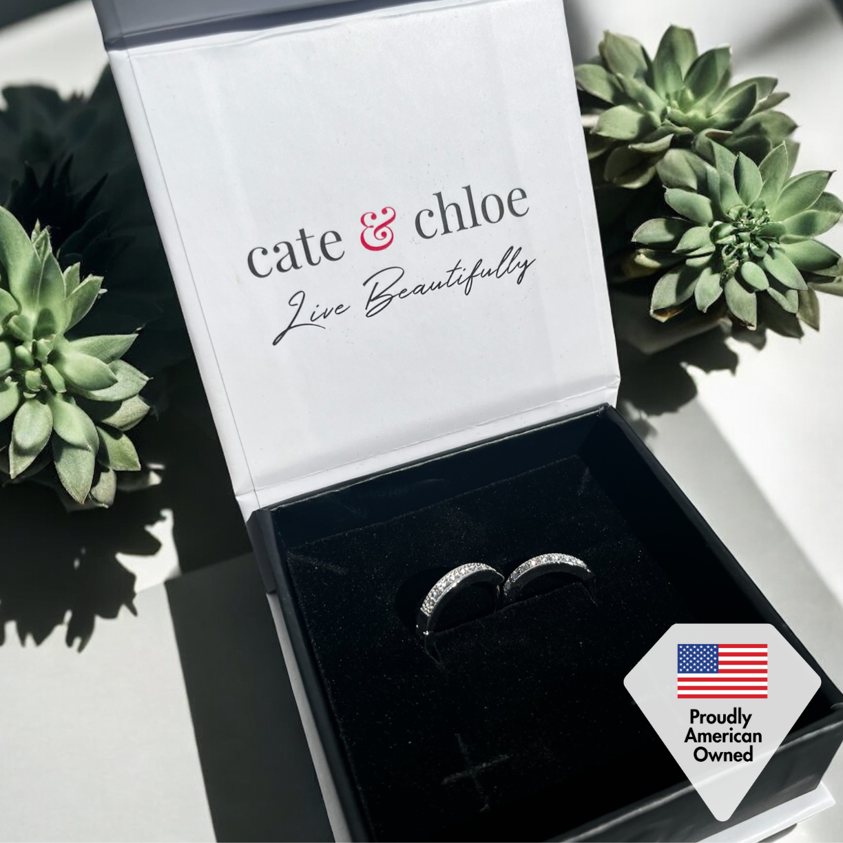 Lydia 仿钻石水晶镀 18k 白金环形耳环