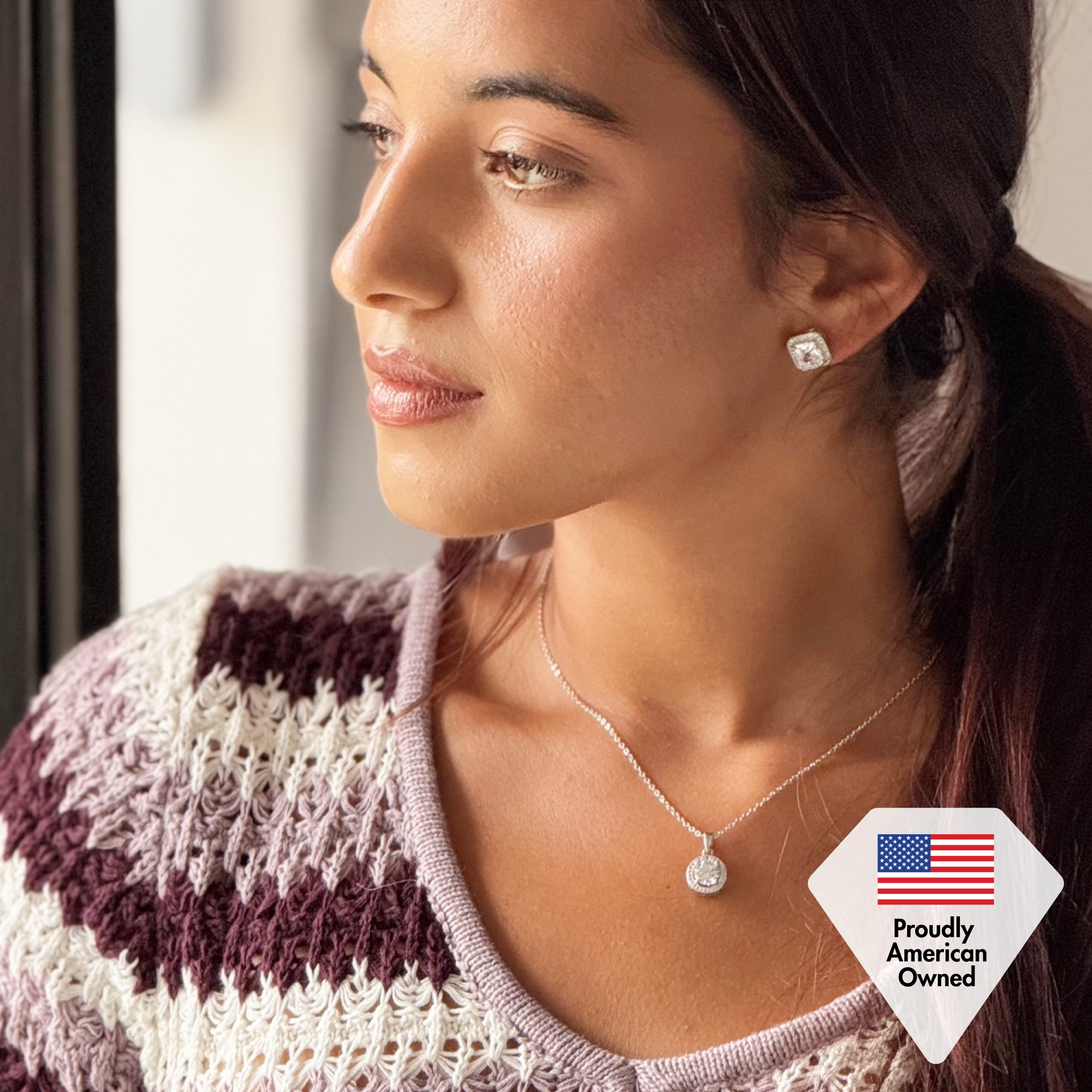 Norah 18k Gold Plated Stud Earrings with Simulated Diamond Crystals (3 Pair Set)