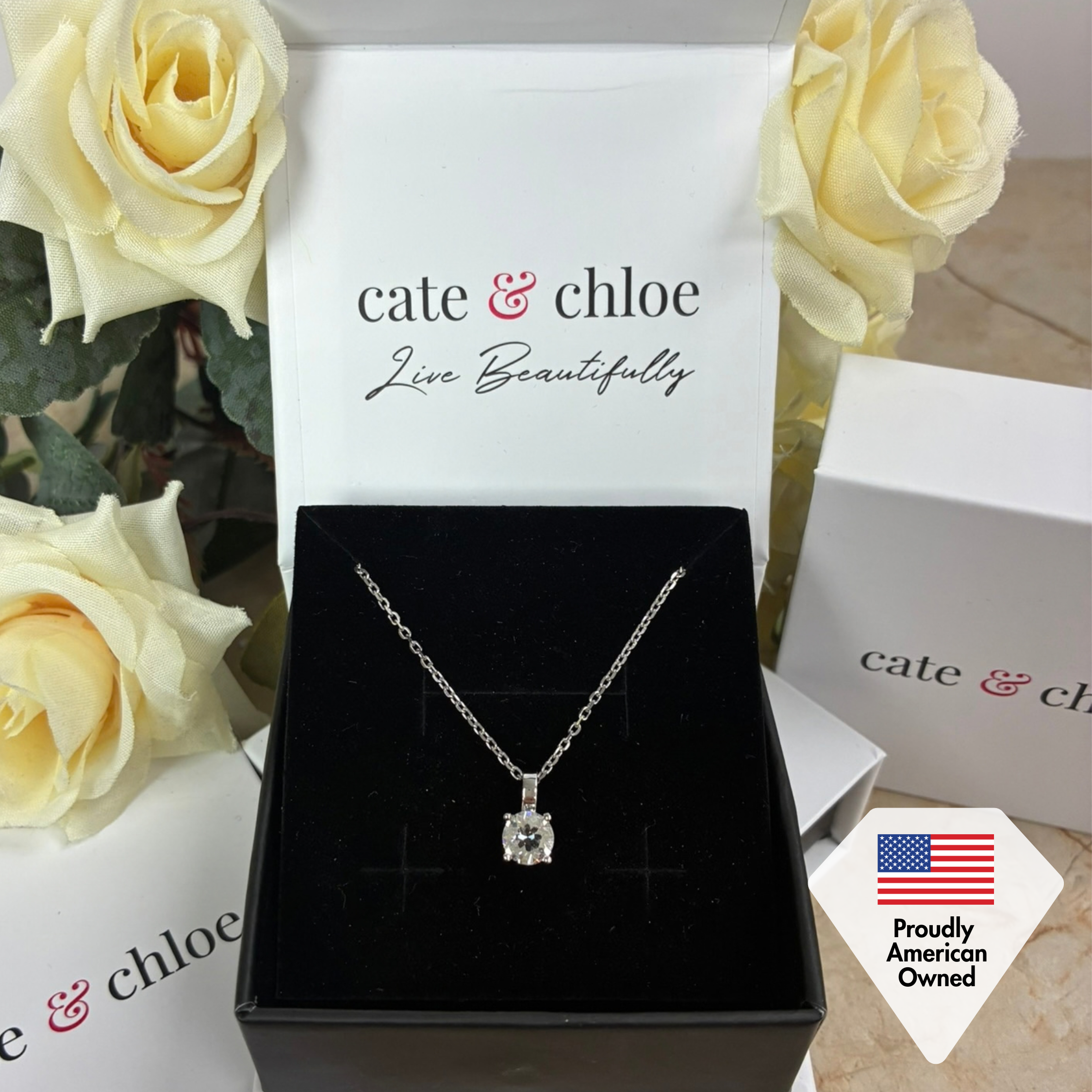 Araylia 18k White Gold Plated Necklace with Solitaire Round Cut Swarovski Crystal