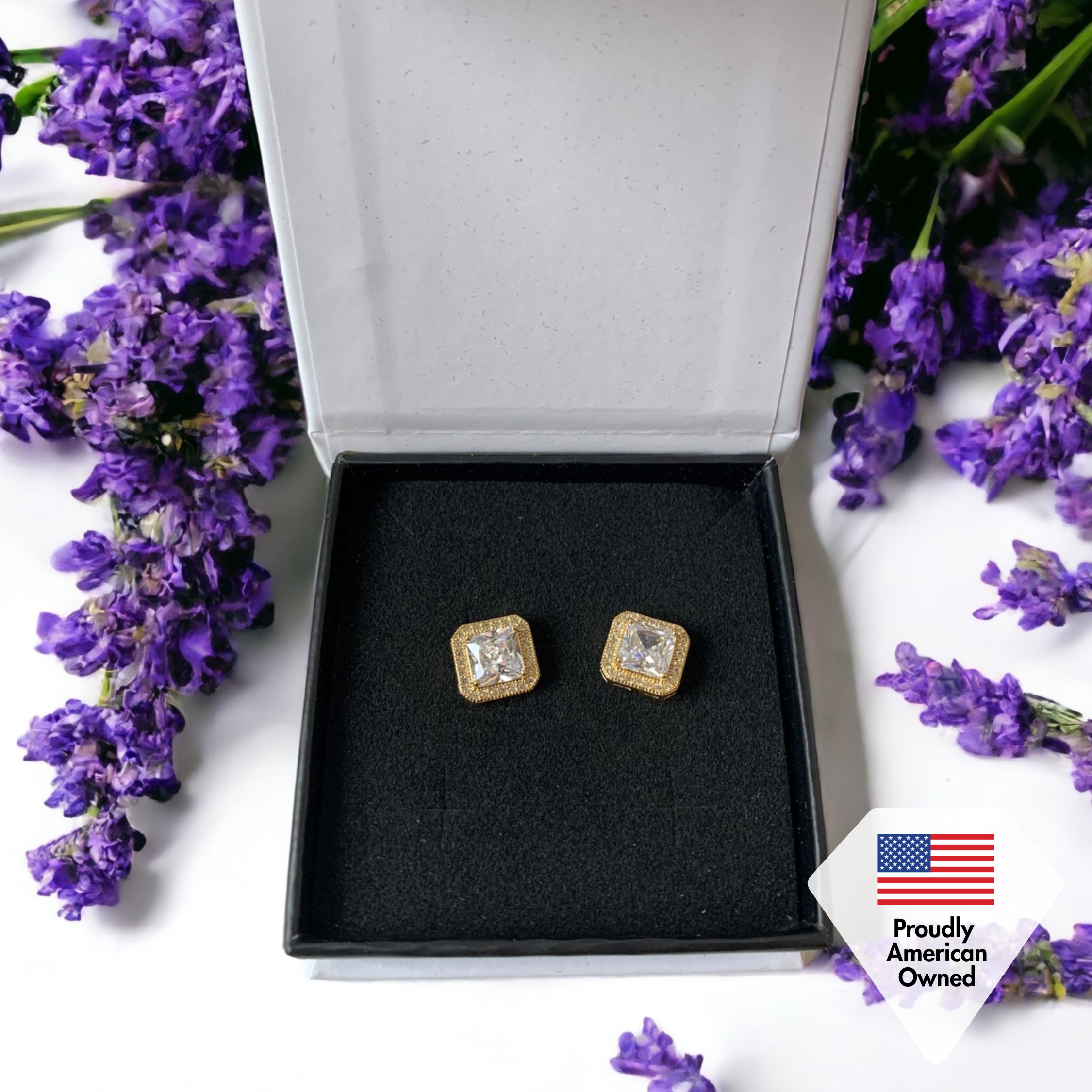 Norah 18k Gold Plated Stud Earrings with Simulated Diamond Crystals (3 Pair Set)