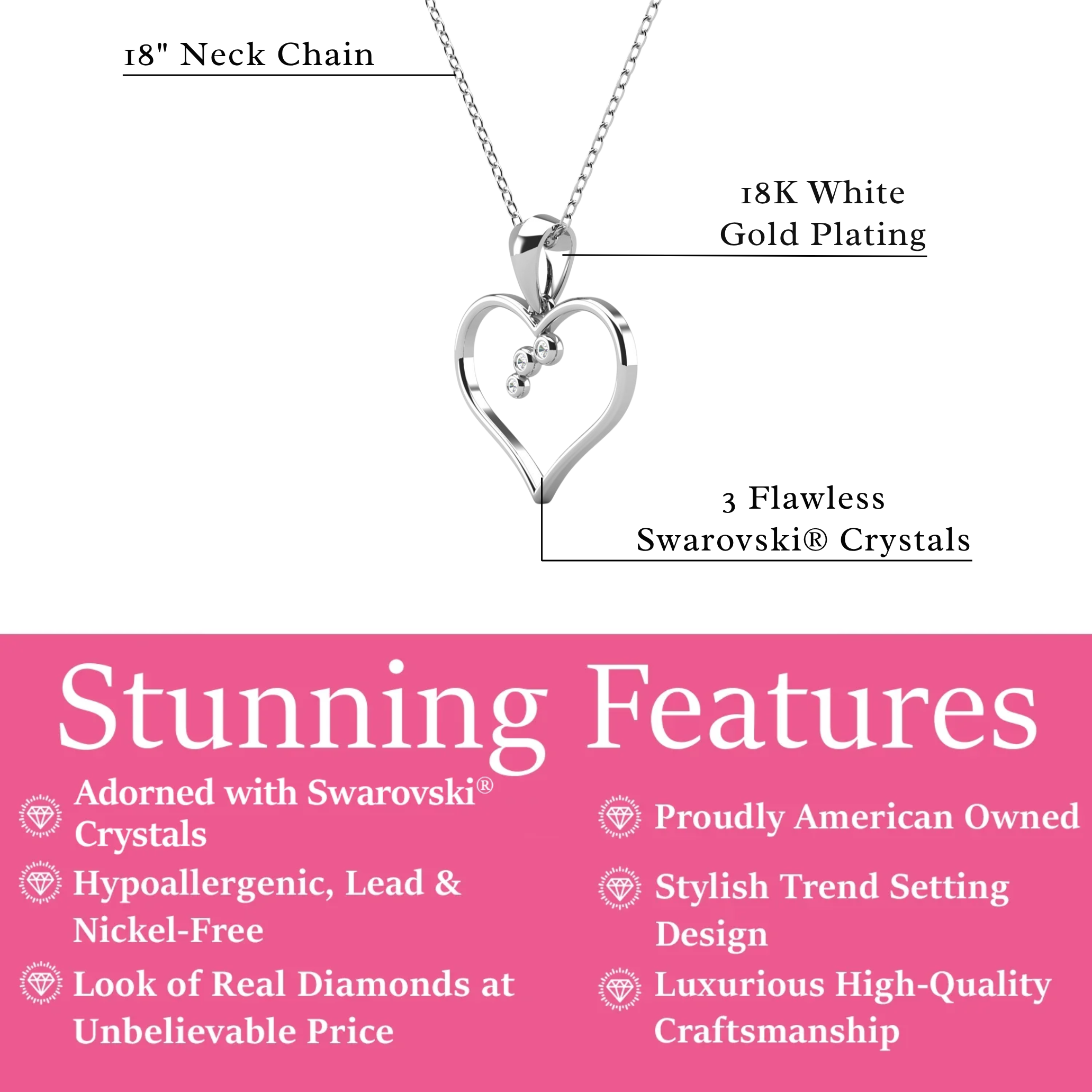 Valentina 18k White Gold Plated Silver Heart Necklace with Swarovski Crystals
