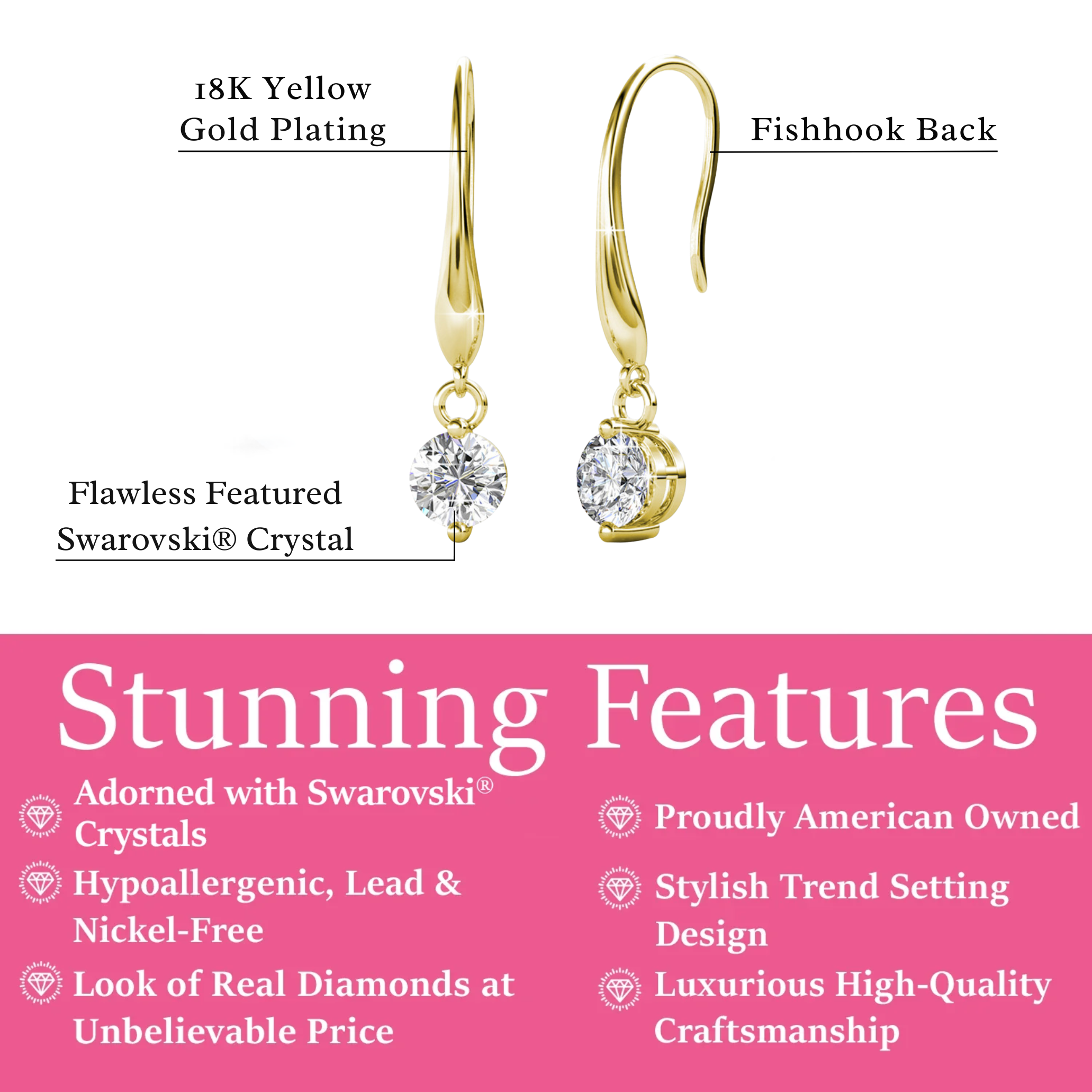 Veronica “Victorious” 18k 白金镀施华洛世奇吊式耳环