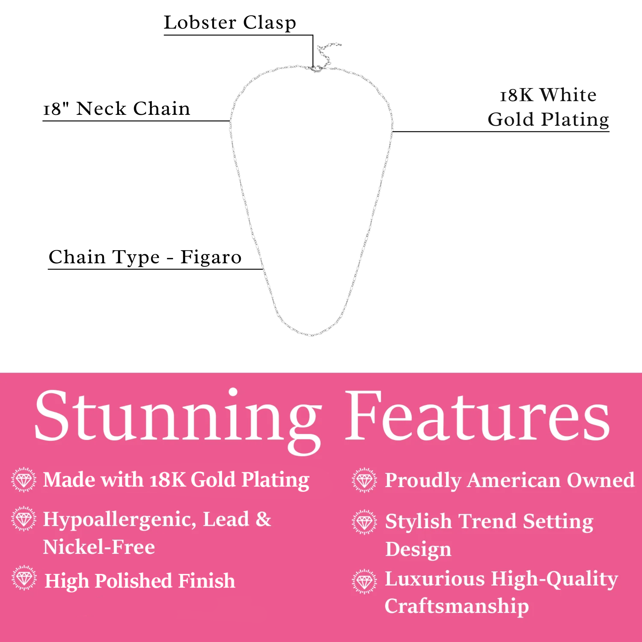 Victoria 18k White Gold Plated Stacking Necklace Chain