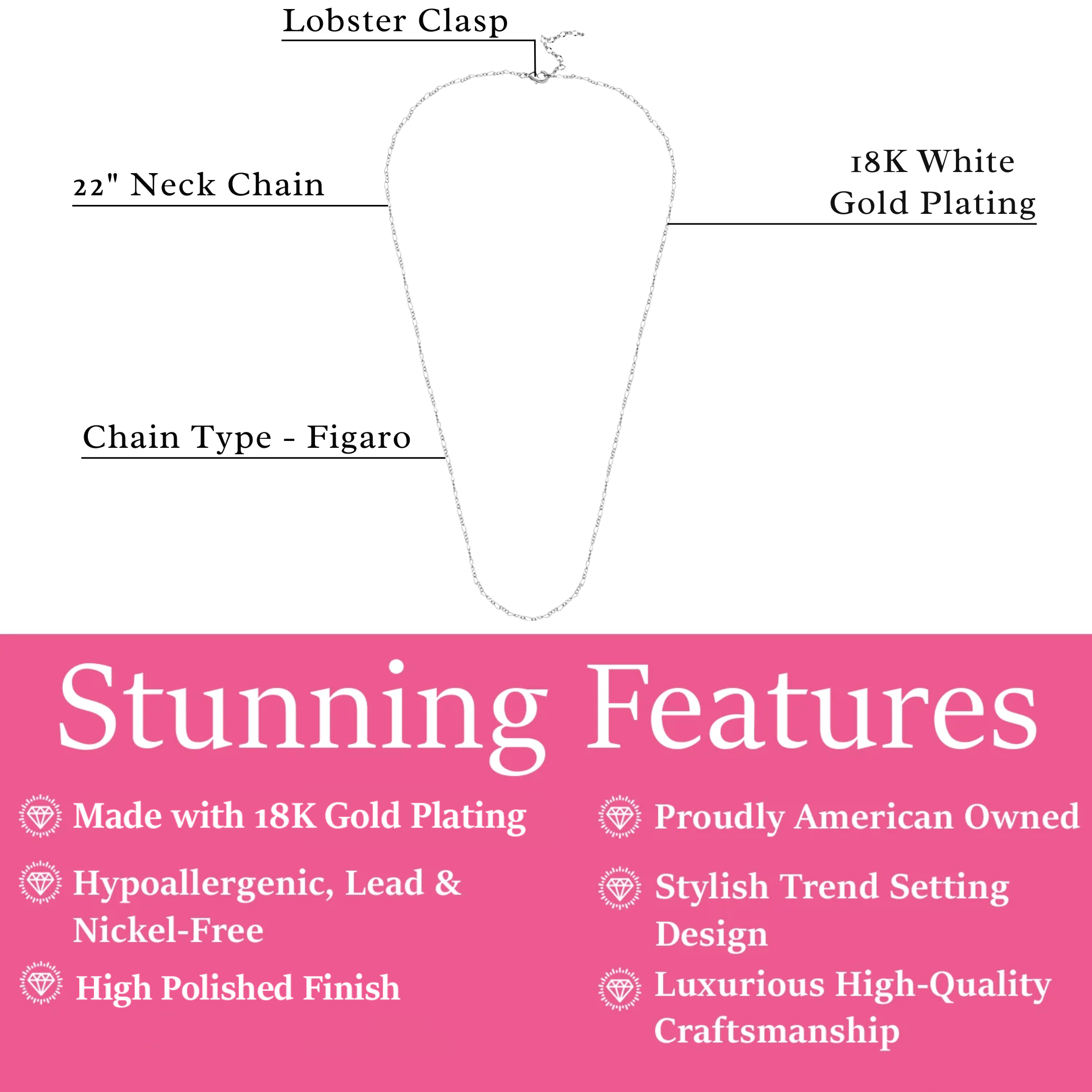 Victoria 18k White Gold Plated Stacking Necklace Chain