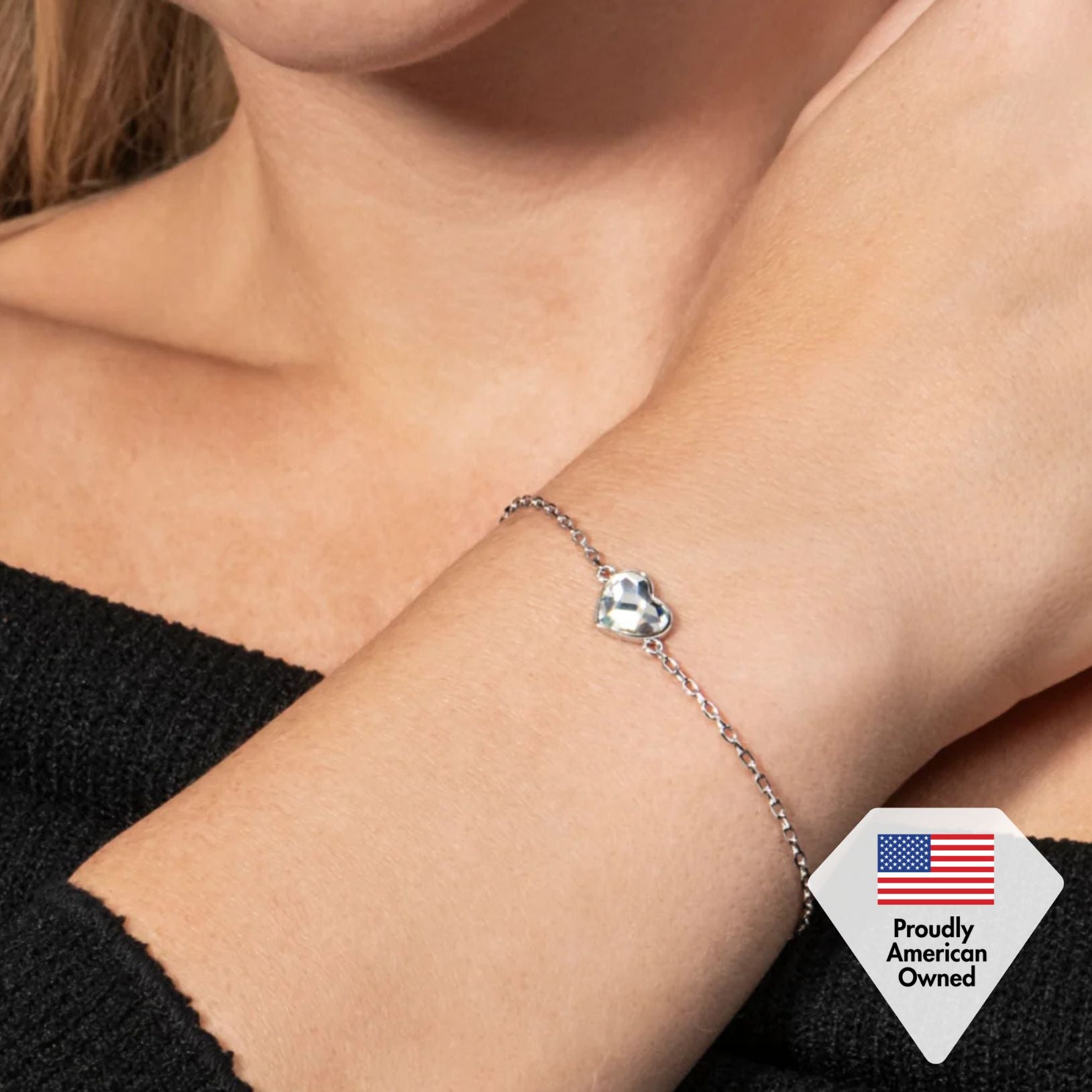 Violet 18k White Gold Plated Heart Bracelet with Swarovski Crystal