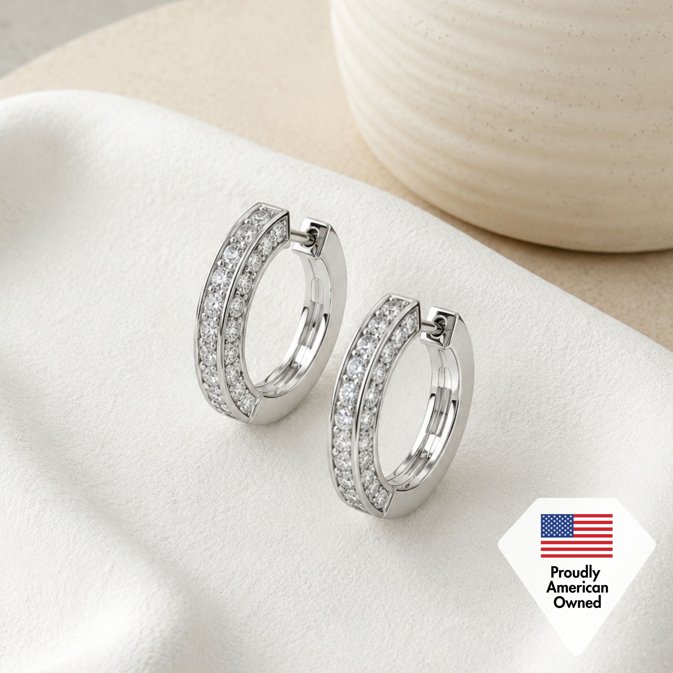 Viviana 18k White Gold Plated 17mm Hoop Earrings with Swarovski Crystals