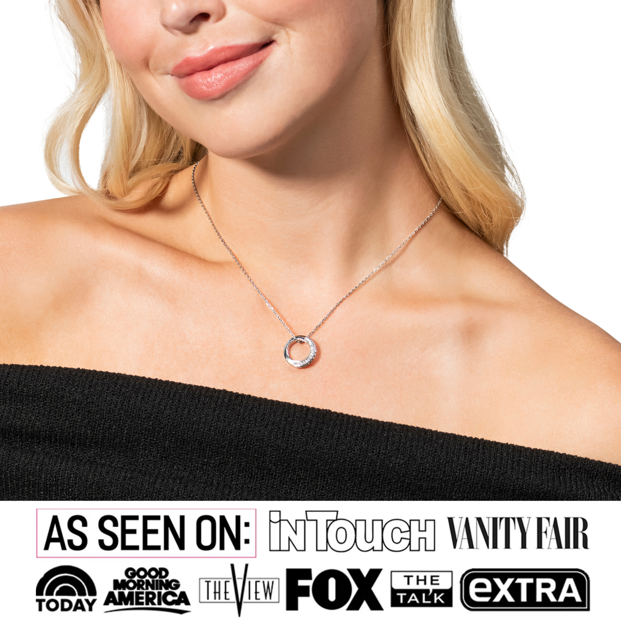 Viviana 18k White Gold Plated Hoop Pendant Necklace with Swarovski Crystals - FAB FAV