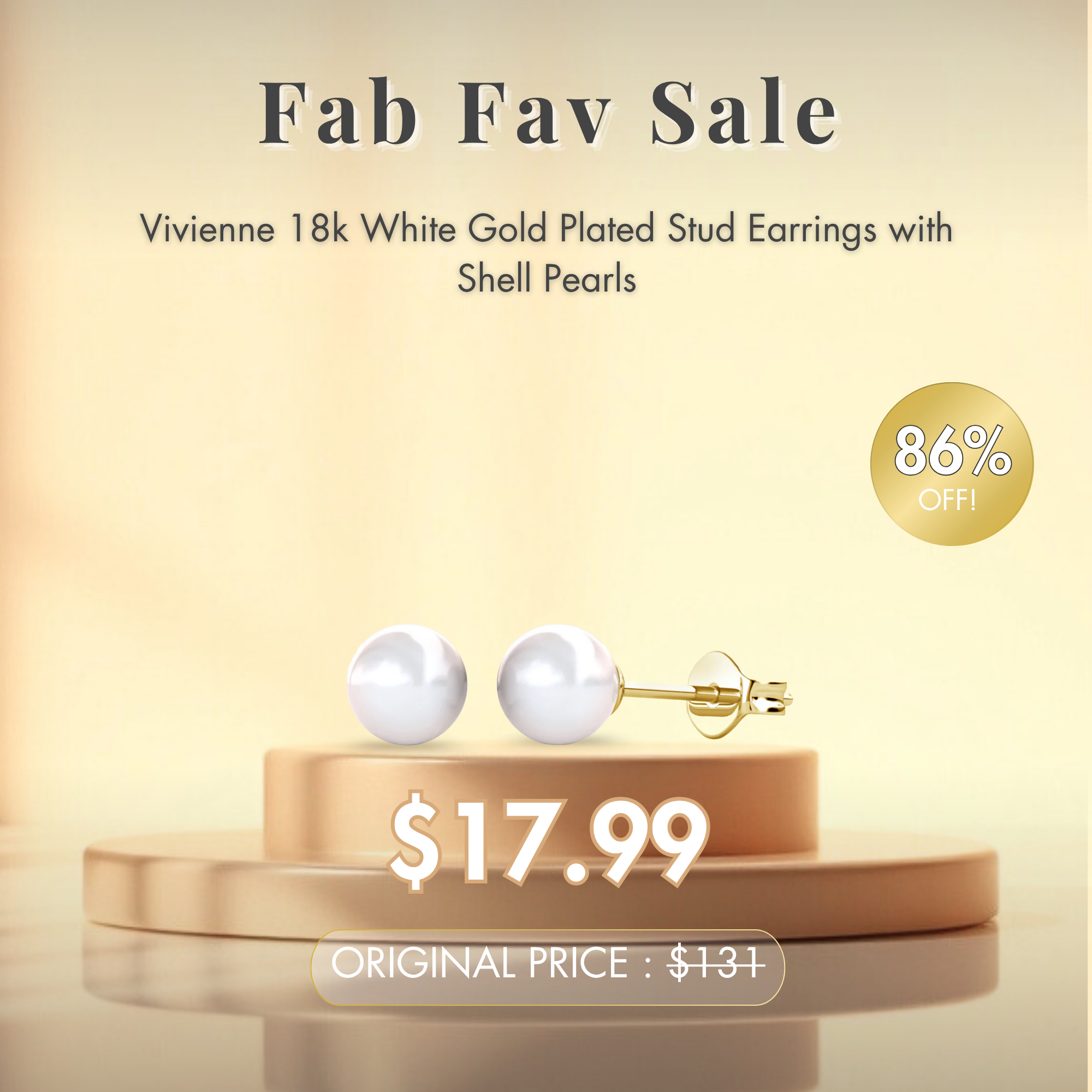 Vivienne 18k White Gold Plated Stud Earrings with Shell Pearls — Fab Fav Sale