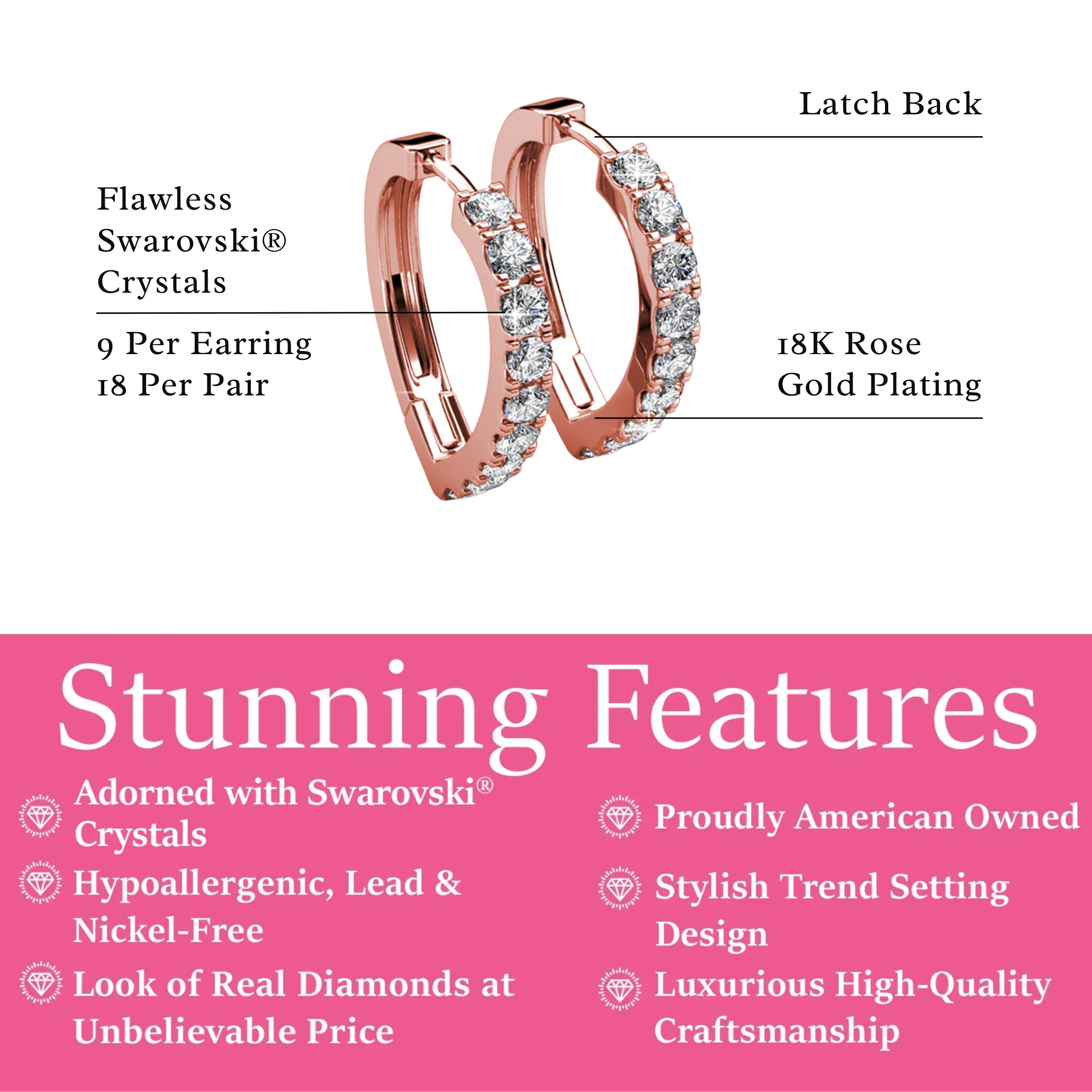 Waverly 18k White Gold Plated 16mm Hoop Earrings with Swarovski Crystals