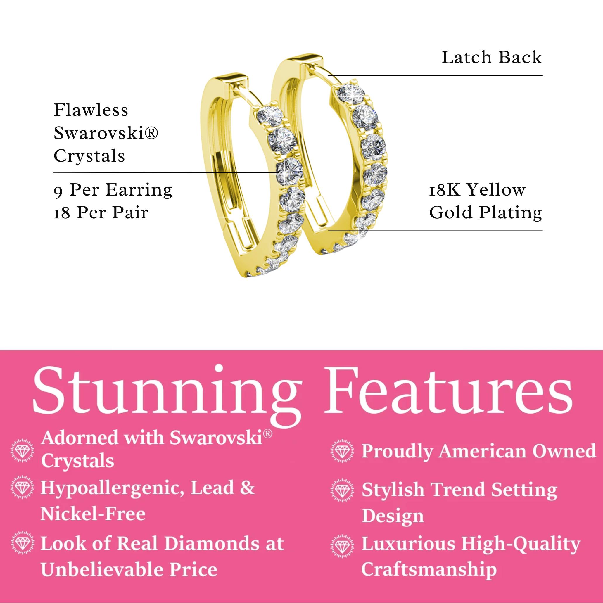 Waverly 18k White Gold Plated 16mm Hoop Earrings with Swarovski Crystals