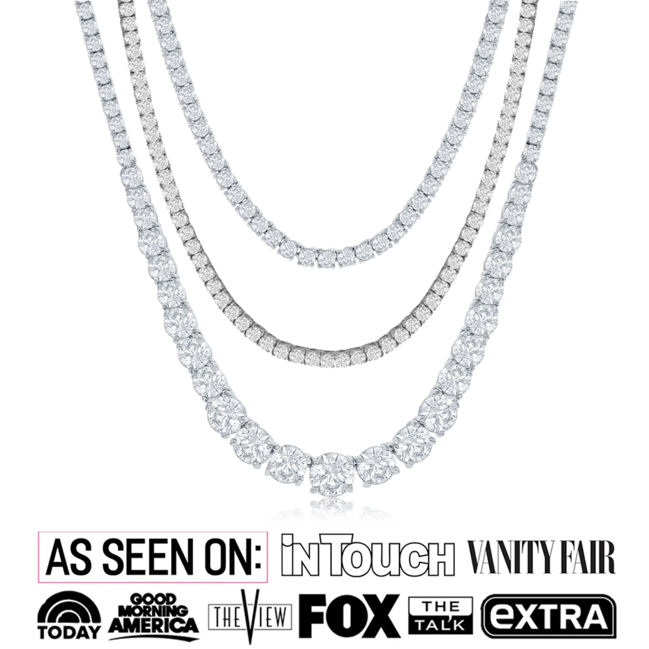 Whitney, Olivia, Kaylee 18k White Gold Plated Tennis Necklace with Simulated Diamond Crystals (Set of 3)