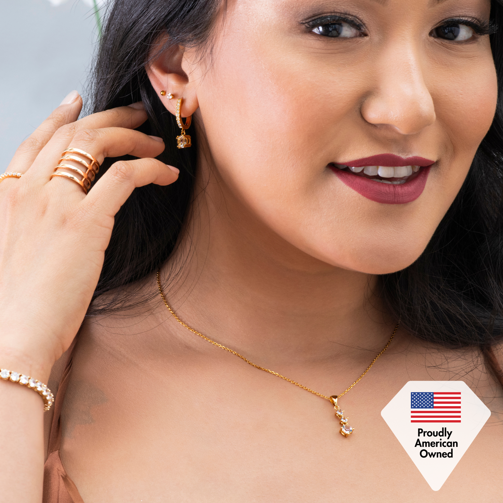 Willow 18K White Gold Plated 3 Stone Drop Pendant Necklace with Swarovski Crystals