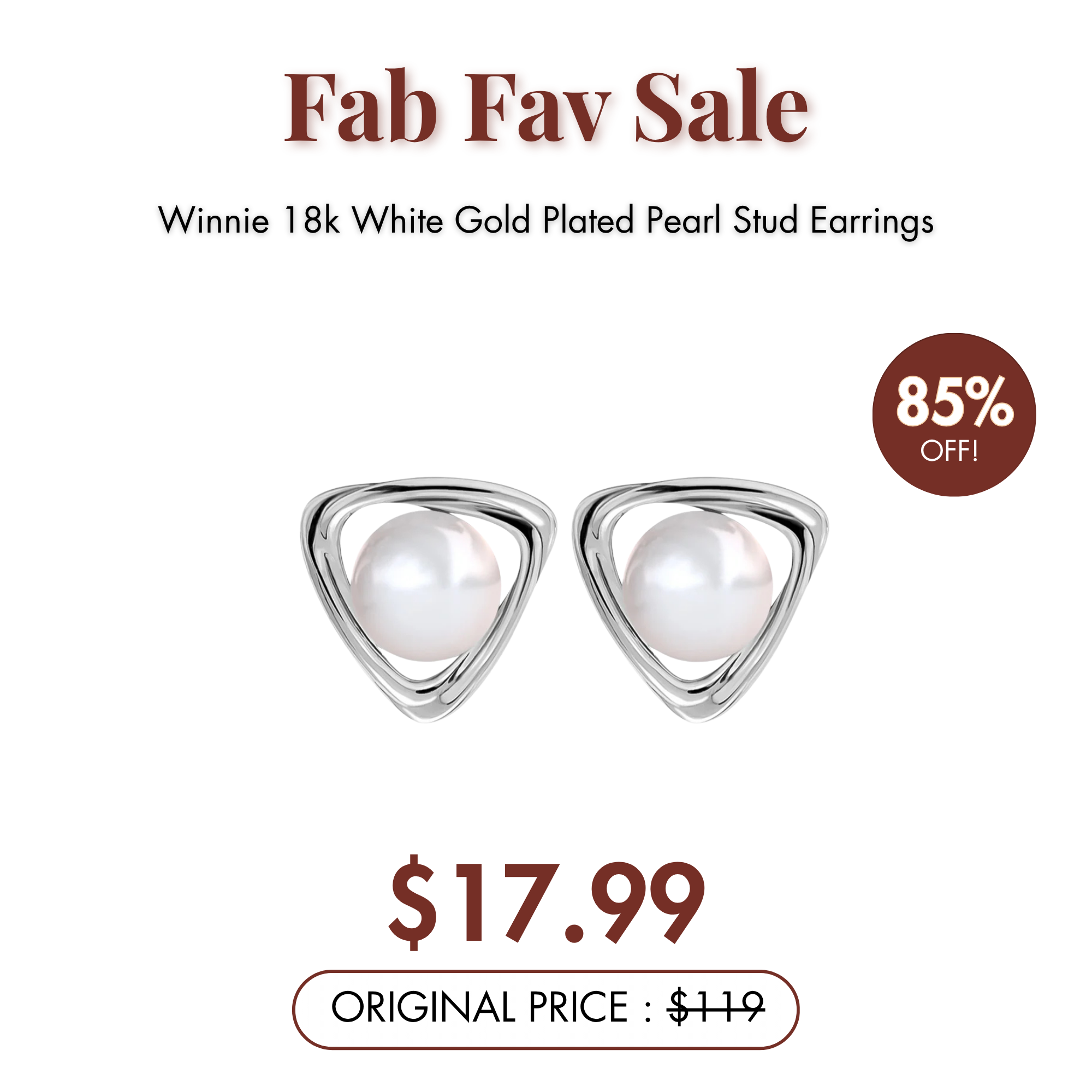 Winnie 18k White Gold Plated Pearl Stud Earrings — Fab Fav Sale