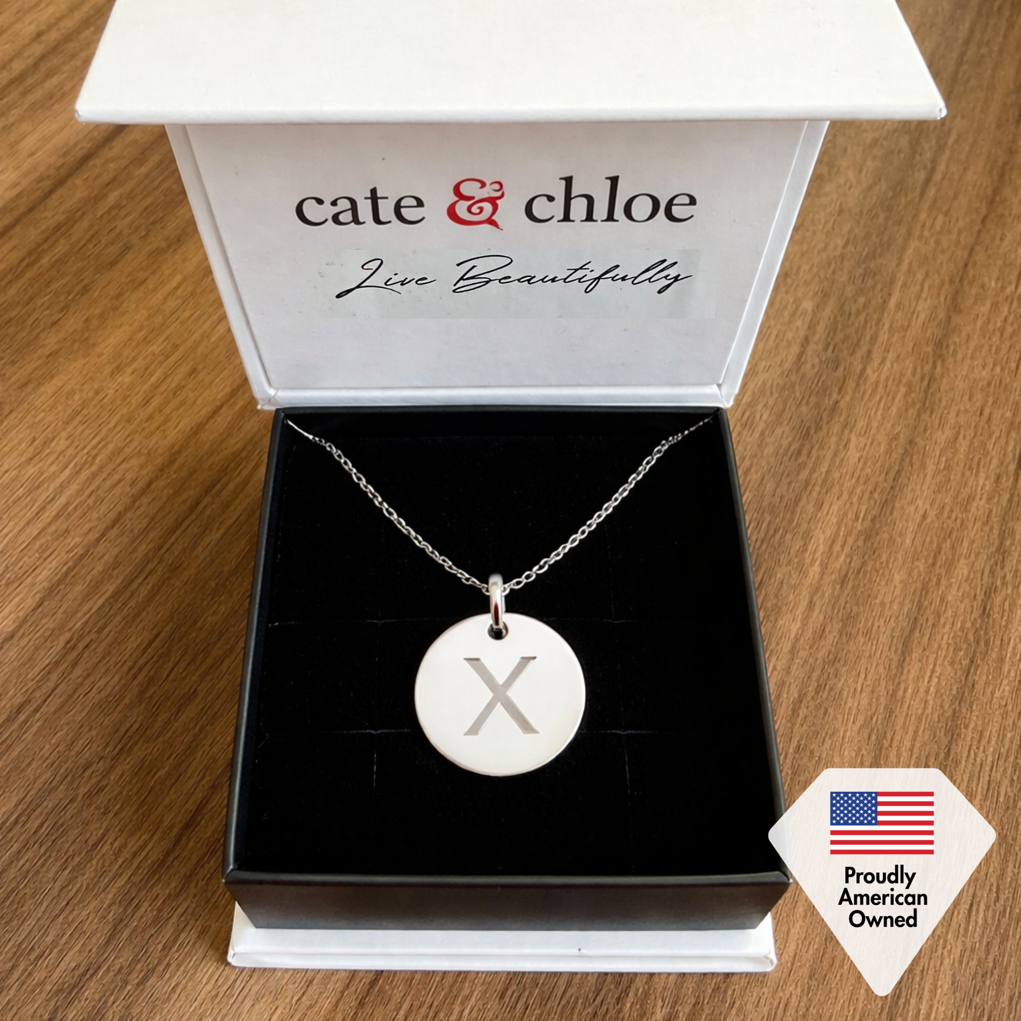 Summer Collection 18k White Gold Plated Engraved Initial Letter Pendant Necklace
