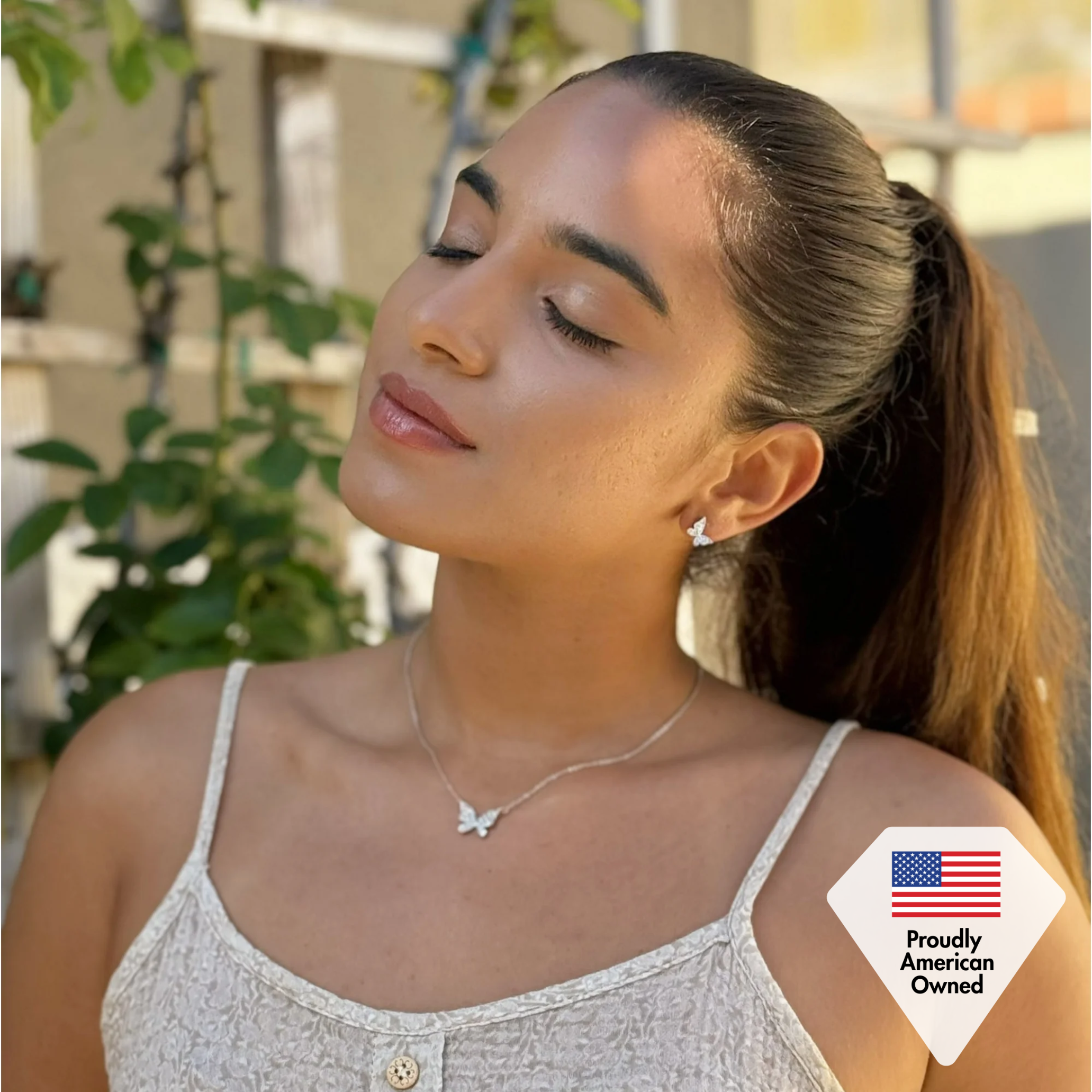 Yuenen 18k White Gold Plated Silver Butterfly Necklace with Swarovski Crystals