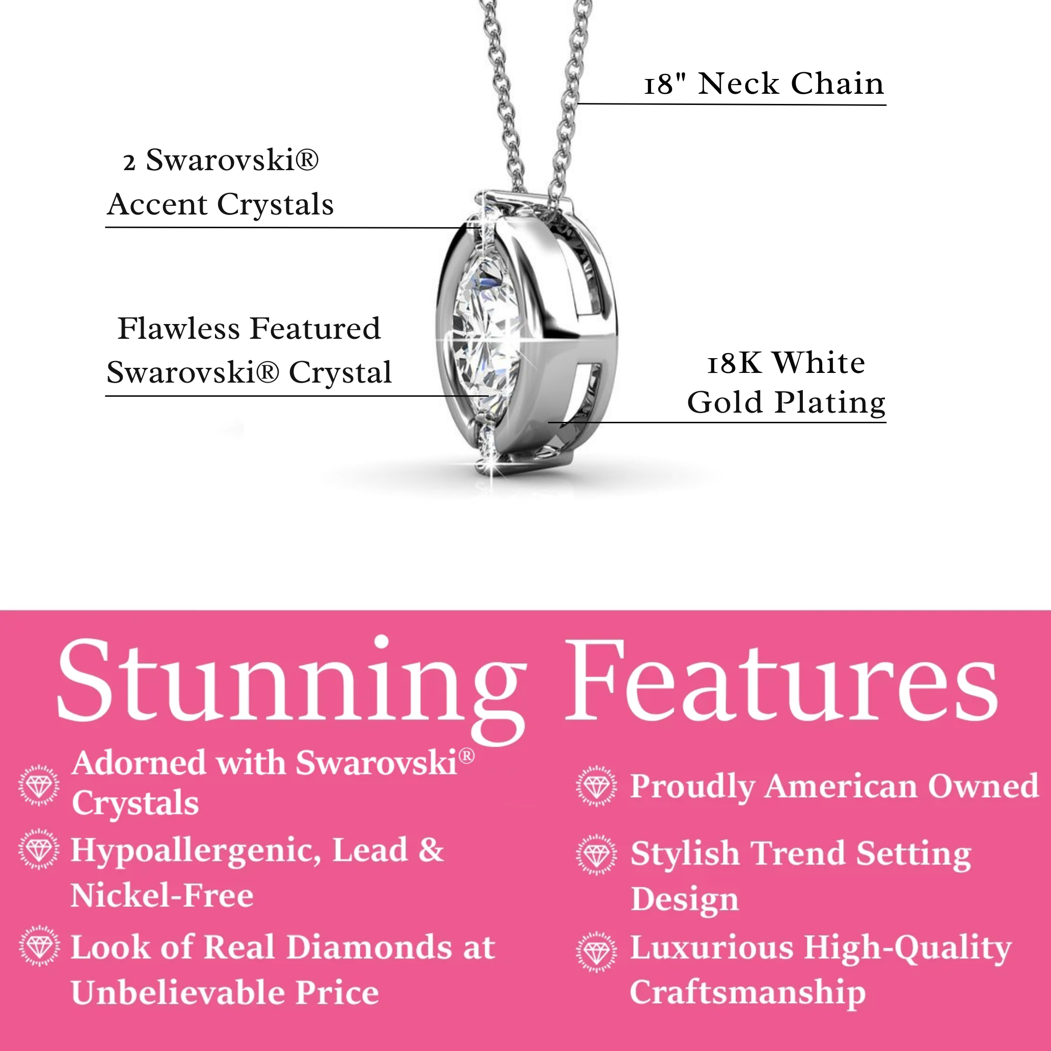 Zara 18k 白金镀金吊坠项链配圆形切割水晶