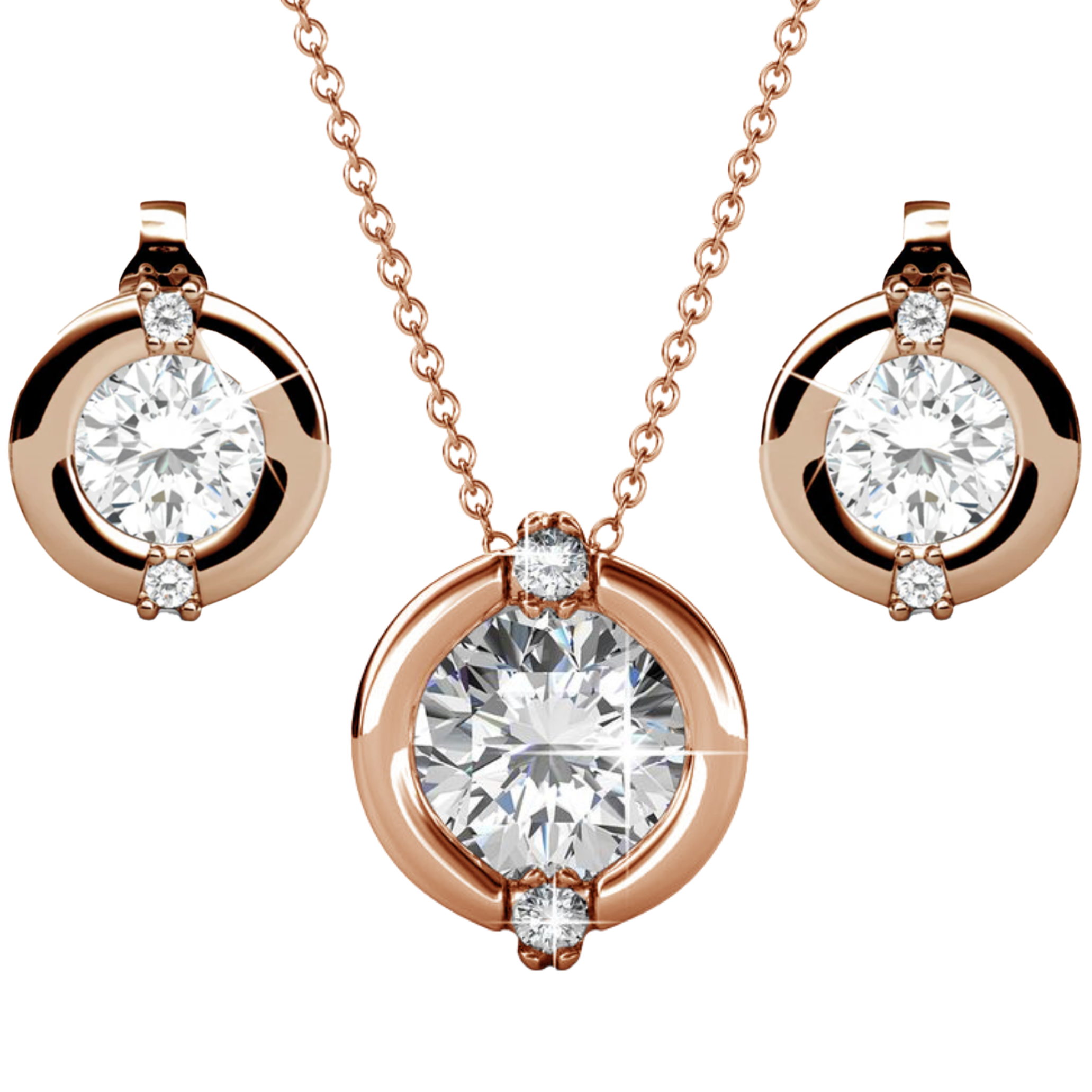 Zara 18k White Gold Plated Stud Earrings and Necklace Set with Swarovski Crystals