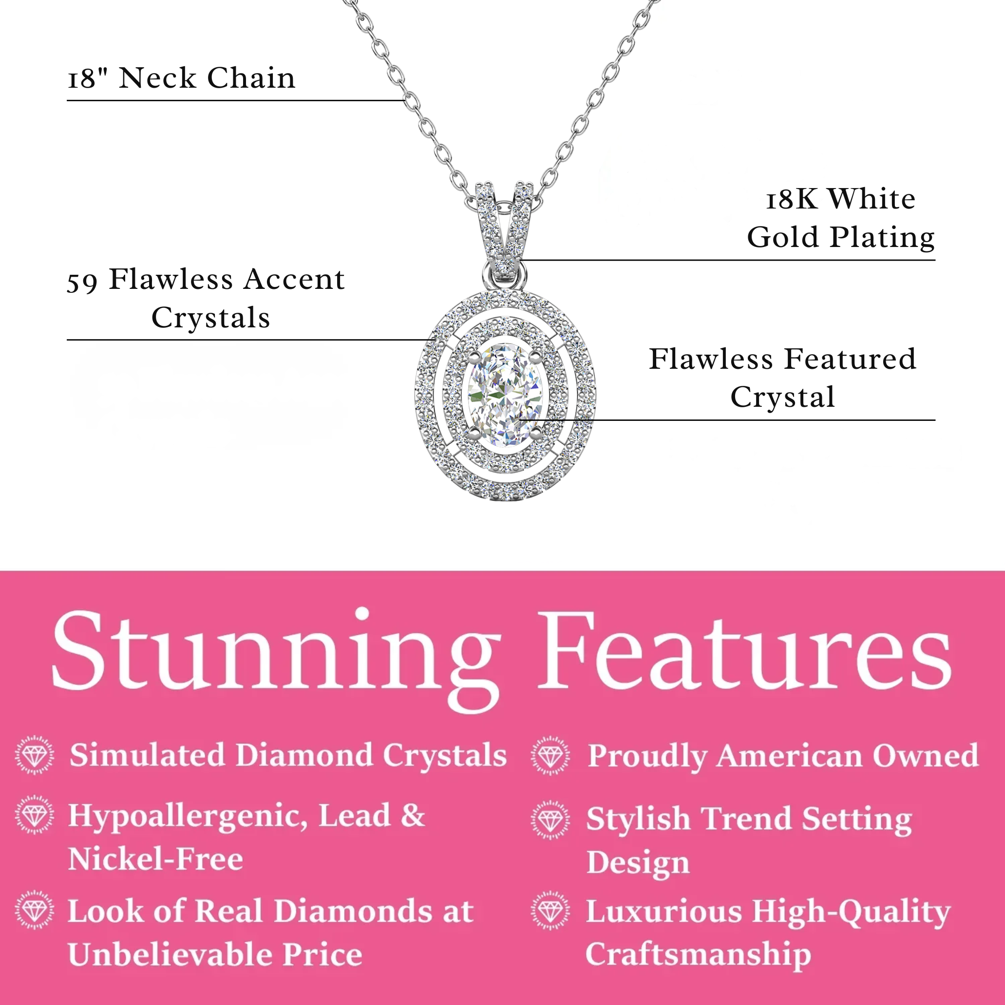 Zelda 18k White Gold Plated Pendant Necklace with Simulated Diamond Crystals