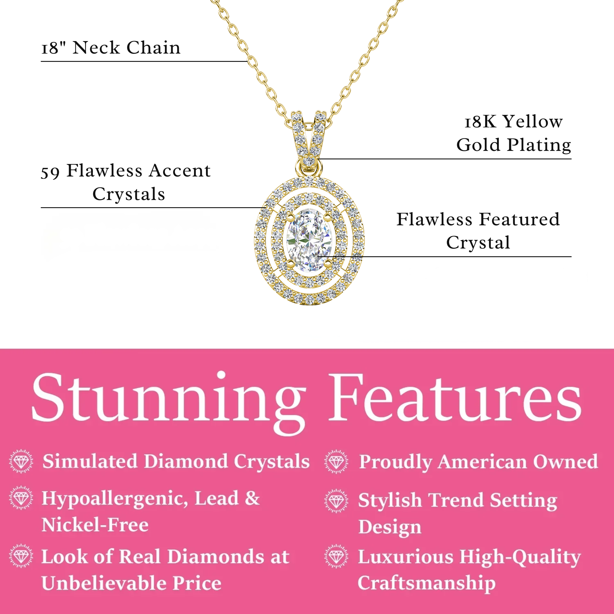 Zelda 18k White Gold Plated Pendant Necklace with Simulated Diamond Crystals