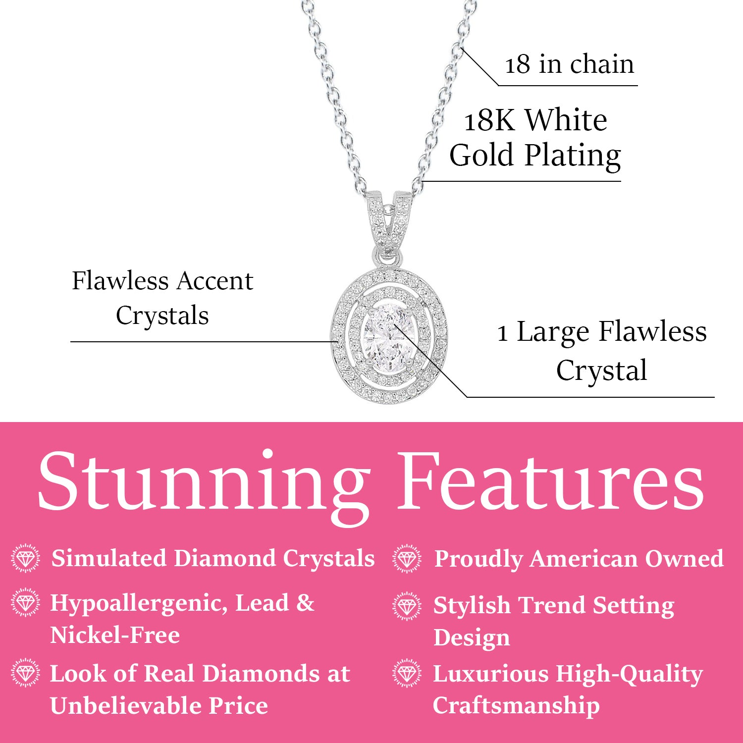 Zelda 18k White Gold Plated CZ Crystal Pendant Necklace - Cyber Monday Deal