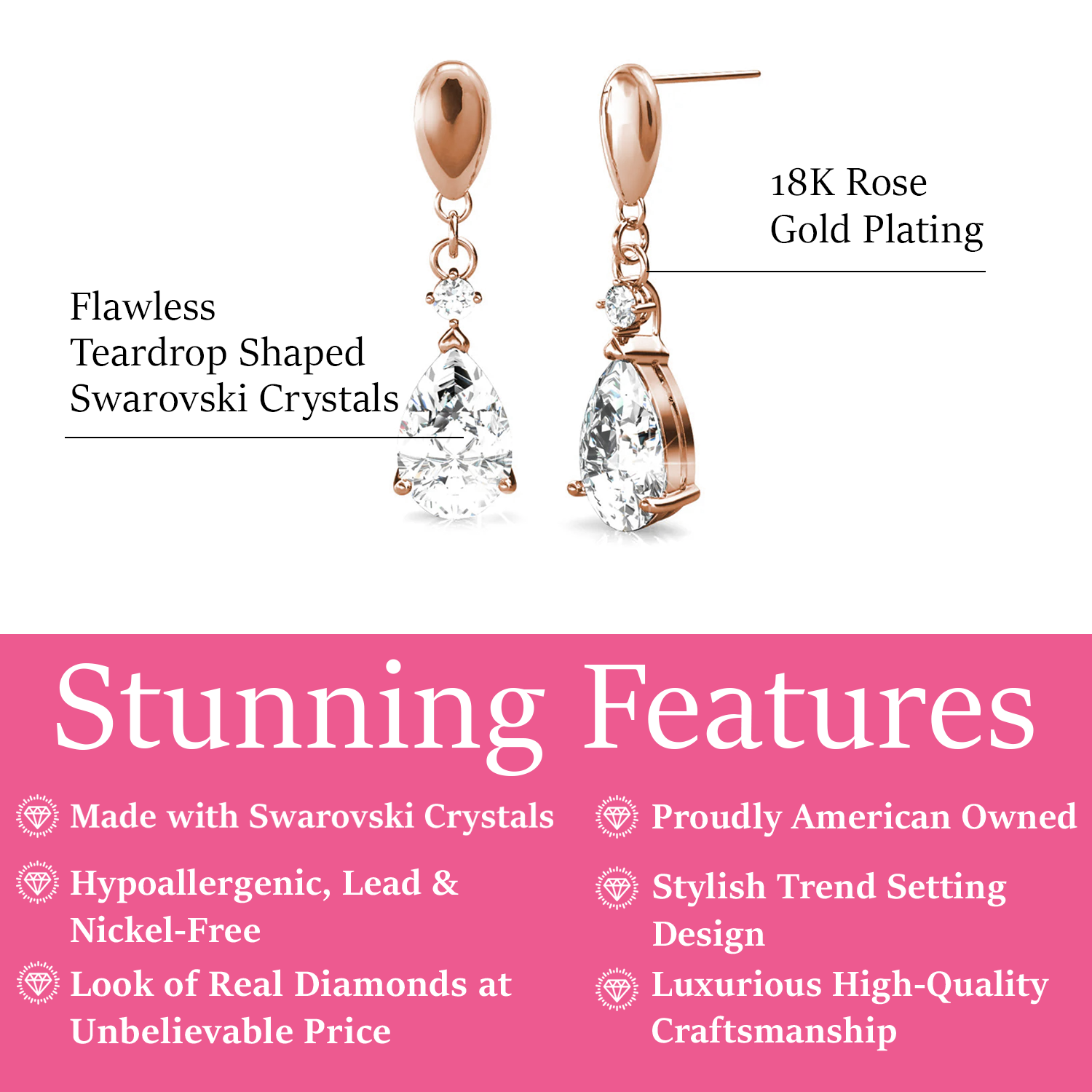 Zoey 18K White Gold Drop Earrings with Swarovski Crystals — Final Sale